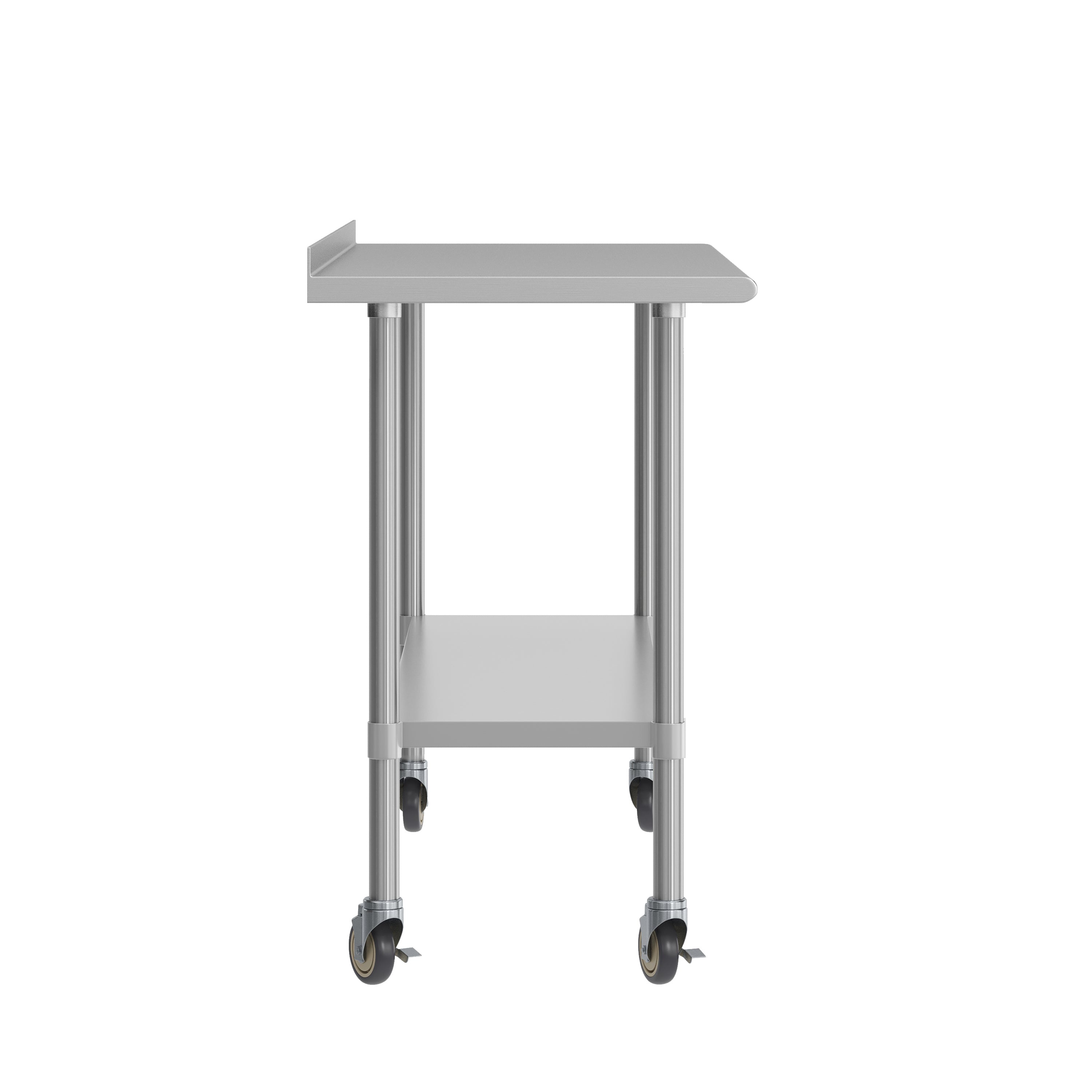 Reese Portable Prep and Work Table with NSF Certified Stainless Steel Top Shelf, 1.5" Backsplash, Galvanized Steel Undershelf, 4 Casters, 2 Locking