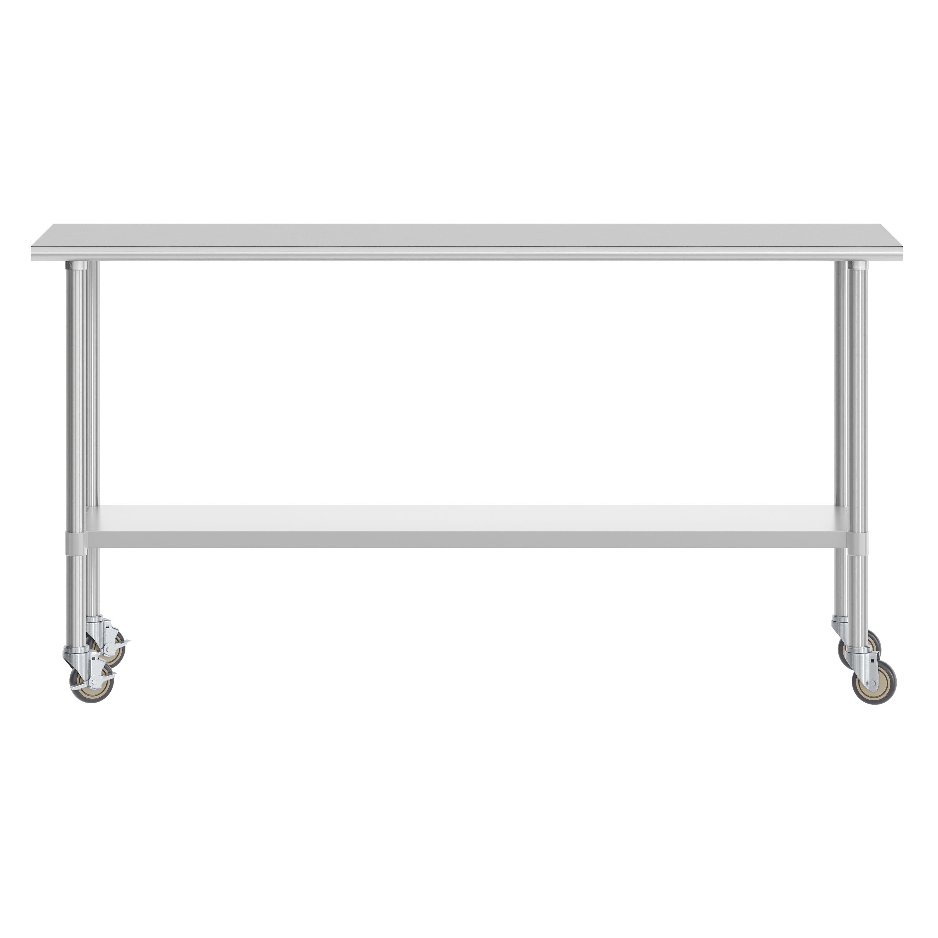 Reese 24x72 Portable Prep and Work Table with NSF Certified 18 Gauge Stainless Steel Top Shelf, Galvanized Steel Undershelf, 4 Casters with 2 Locking