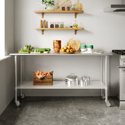 Reese 24x72 Portable Prep and Work Table with NSF Certified 18 Gauge Stainless Steel Top Shelf, Galvanized Steel Undershelf, 4 Casters with 2 Locking