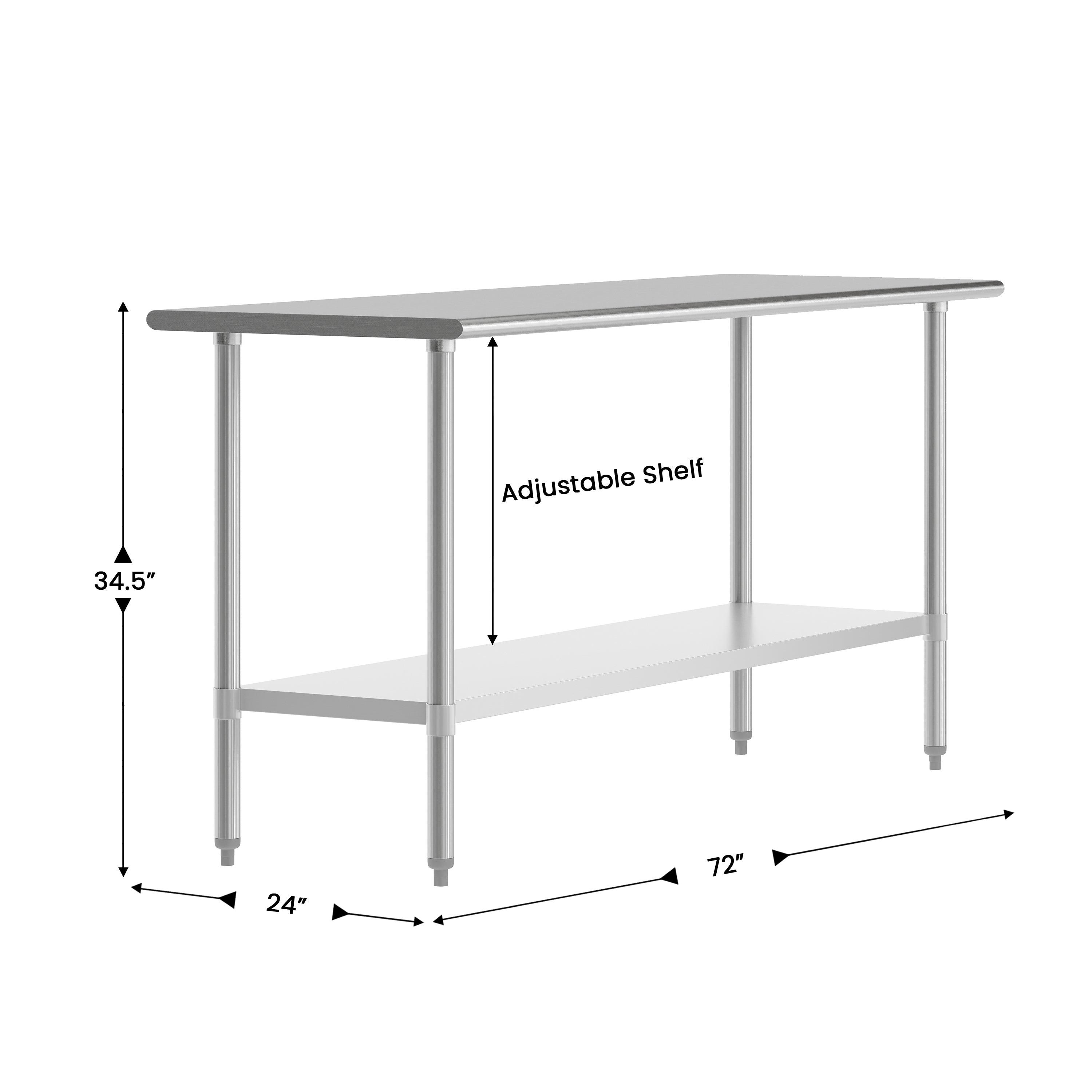 Reese 24x72 Portable Prep and Work Table with NSF Certified 18 Gauge Stainless Steel Top Shelf and Adjustable Galvanized Steel Undershelf