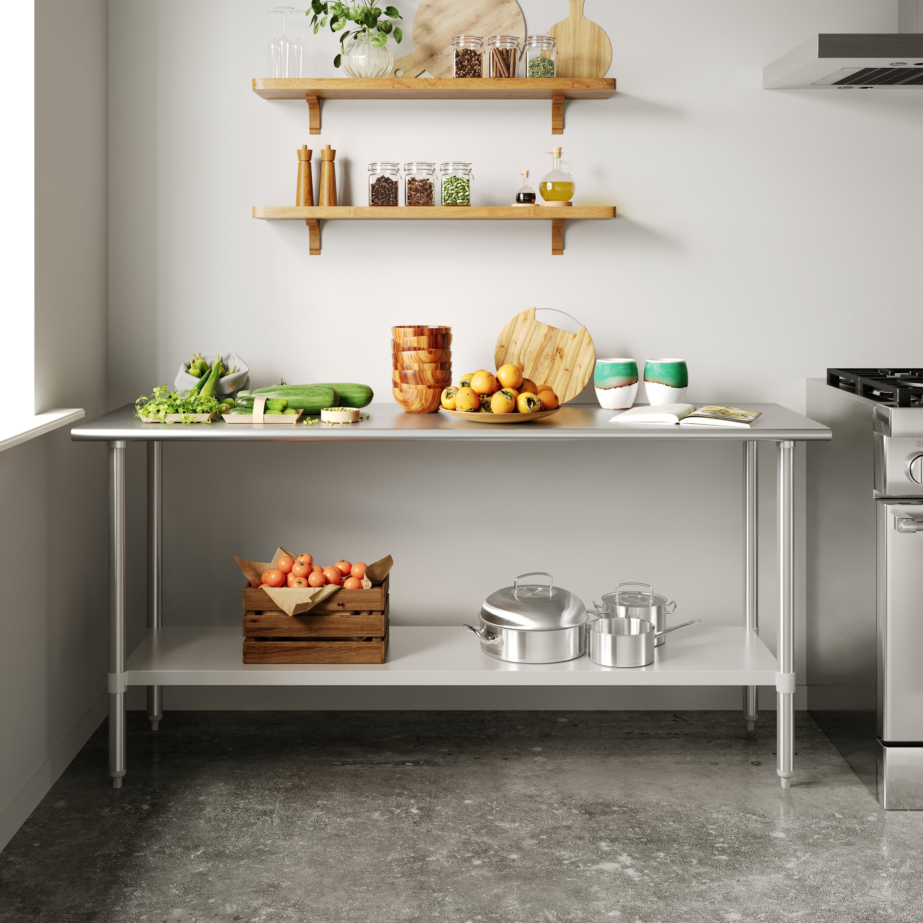 Reese 24x72 Portable Prep and Work Table with NSF Certified 18 Gauge Stainless Steel Top Shelf and Adjustable Galvanized Steel Undershelf