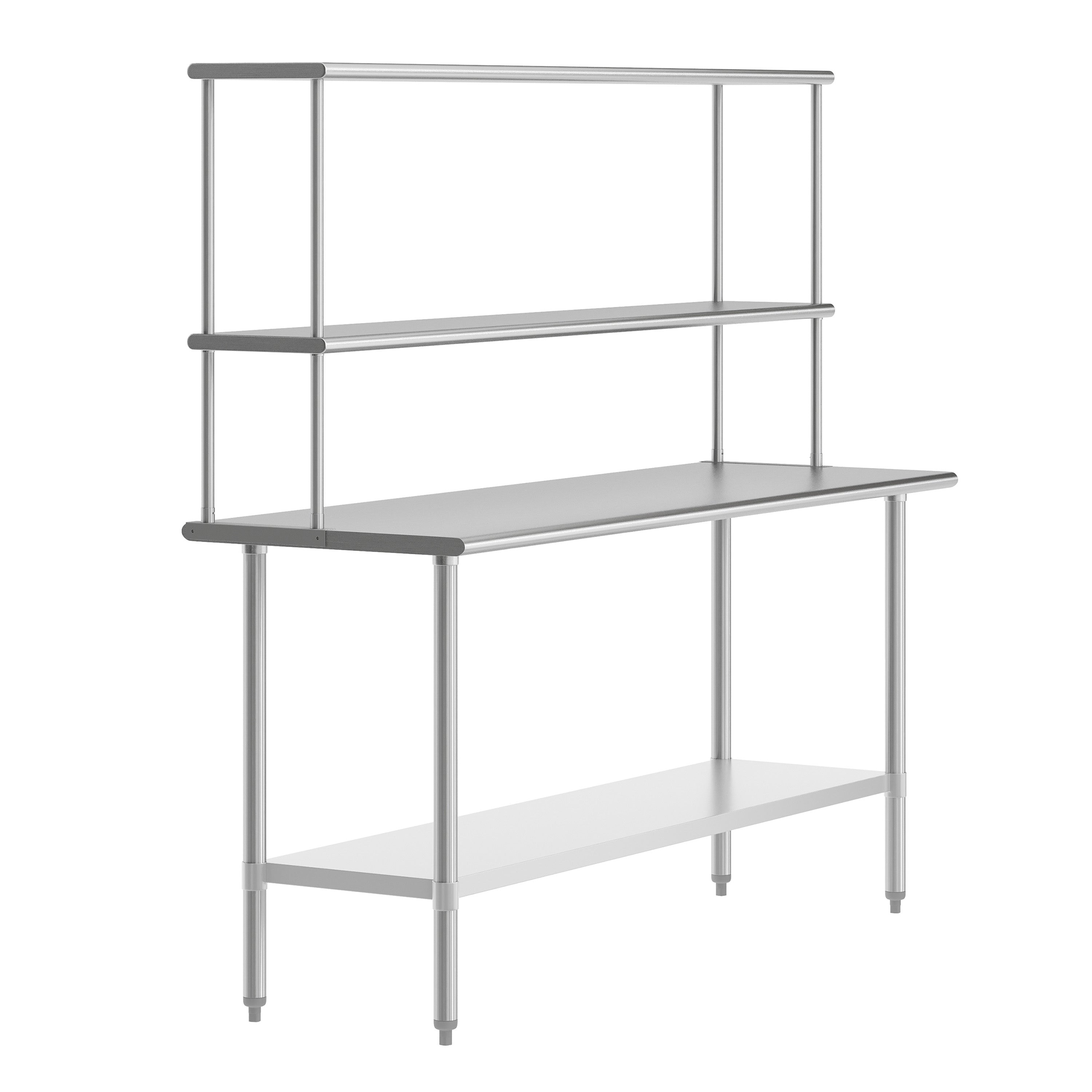 Reese 24x72 Portable Prep and Work Table with NSF Certified 18 Gauge Stainless Steel Top Shelf and Double Overshelves and Galvanized Steel Undershelf