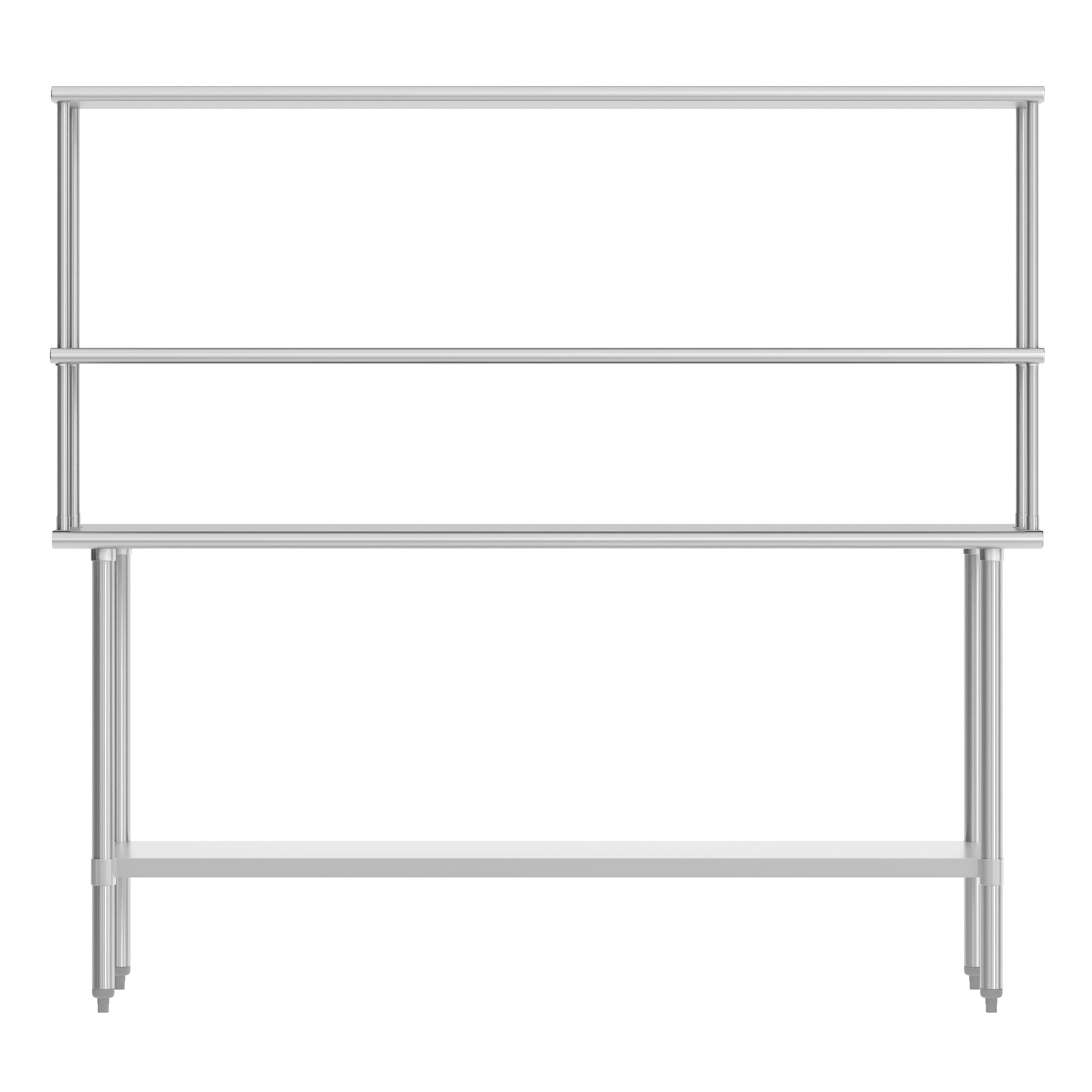 Reese 24x72 Portable Prep and Work Table with NSF Certified 18 Gauge Stainless Steel Top Shelf and Double Overshelves and Galvanized Steel Undershelf