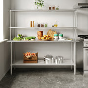 Reese 24x72 Portable Prep and Work Table with NSF Certified 18 Gauge Stainless Steel Top Shelf and Double Overshelves and Galvanized Steel Undershelf