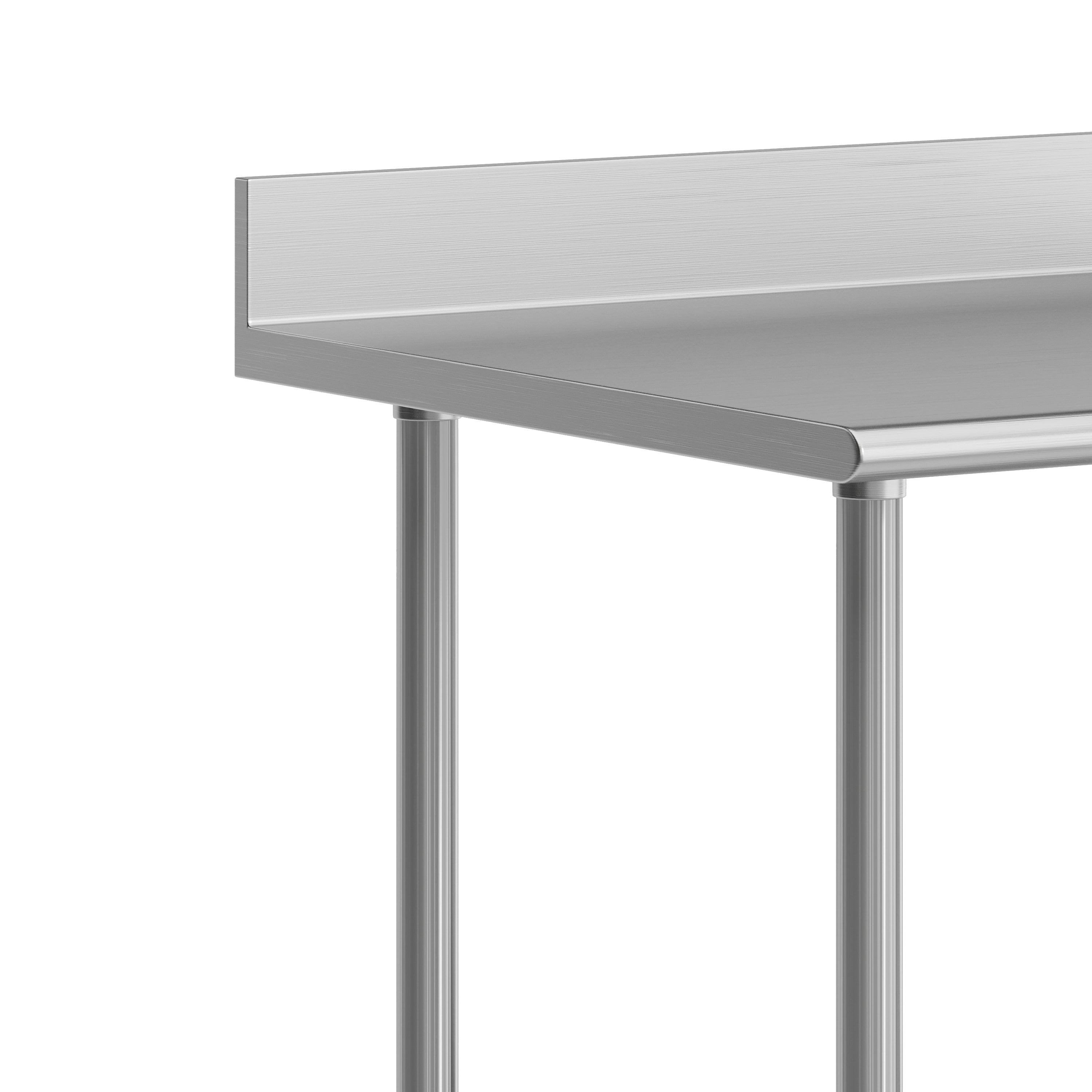 Reese 30" x 36" Prep and Work Table with NSF Certified Stainless Steel Top Shelf, 4" Backsplash, Adjustable Galvanized Steel Undershelf, 4 Casters
