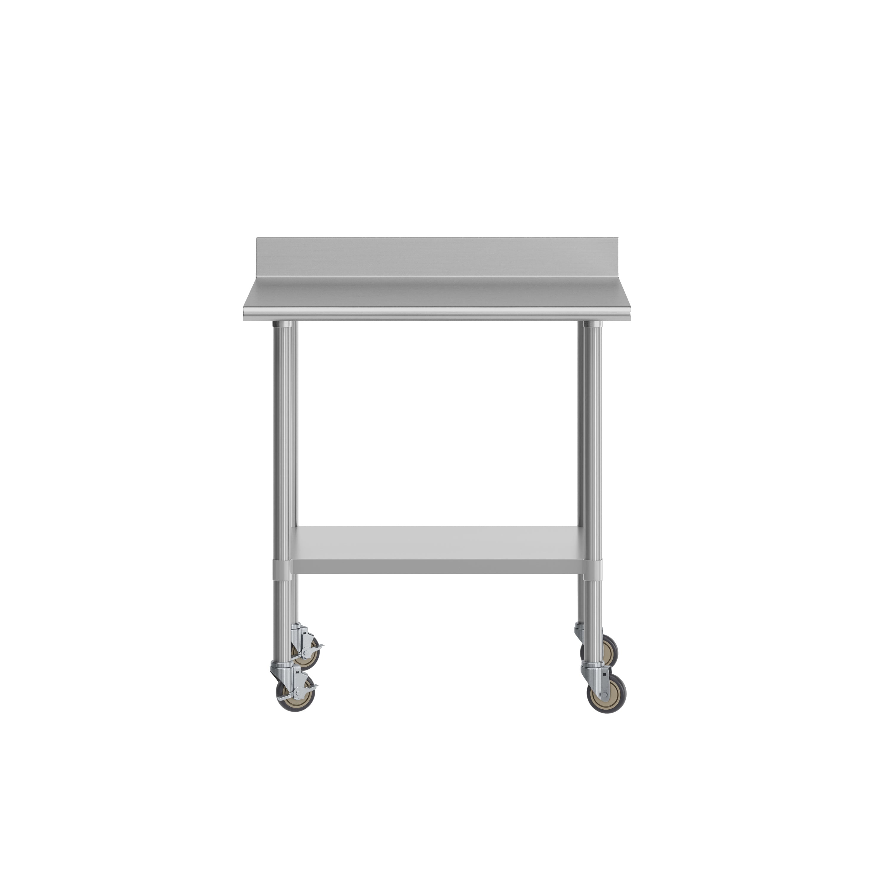 Reese 30" x 36" Prep and Work Table with NSF Certified Stainless Steel Top Shelf, 4" Backsplash, Adjustable Galvanized Steel Undershelf, 4 Casters