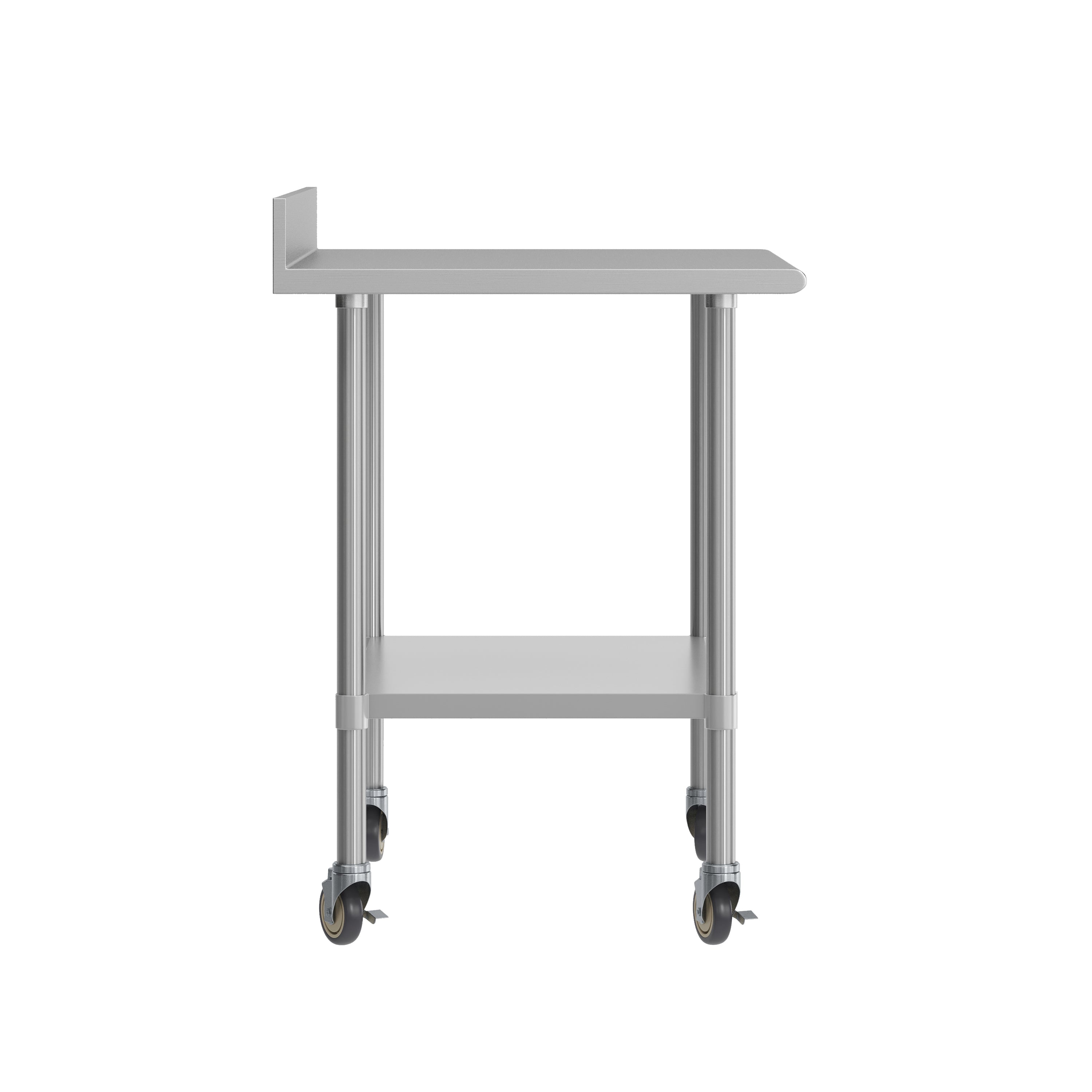 Reese 30" x 36" Prep and Work Table with NSF Certified Stainless Steel Top Shelf, 4" Backsplash, Adjustable Galvanized Steel Undershelf, 4 Casters