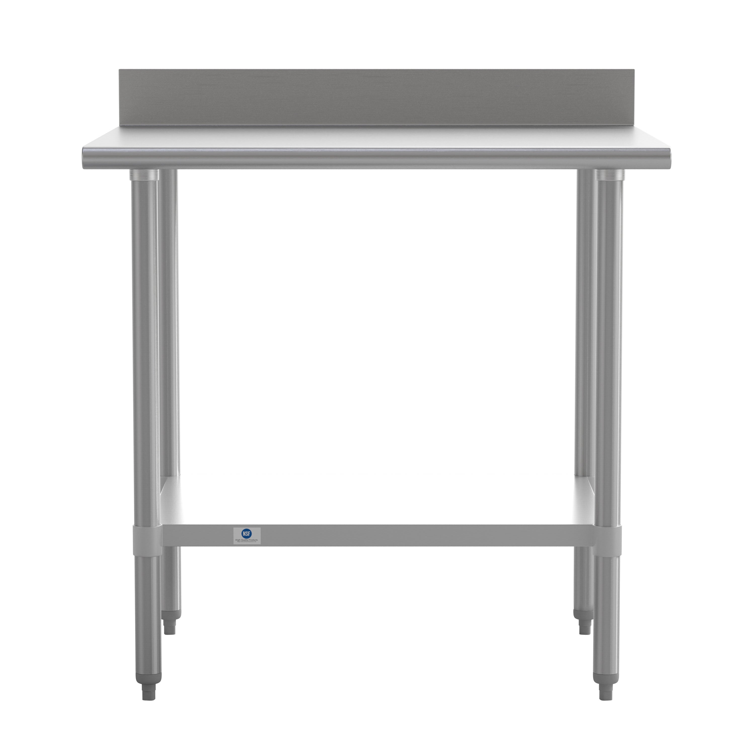 Reese Commercial Grade 430 Stainless Steel 18 Gauge NSF Certified 30" x 36" Kitchen Prep and Work Table with Adjustable Shelf and 4" Backsplash