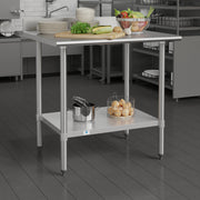Reese Commercial Grade 430 Stainless Steel 18 Gauge NSF Certified 30" x 36" Kitchen Prep and Work Table with Adjustable Shelf and 4" Backsplash