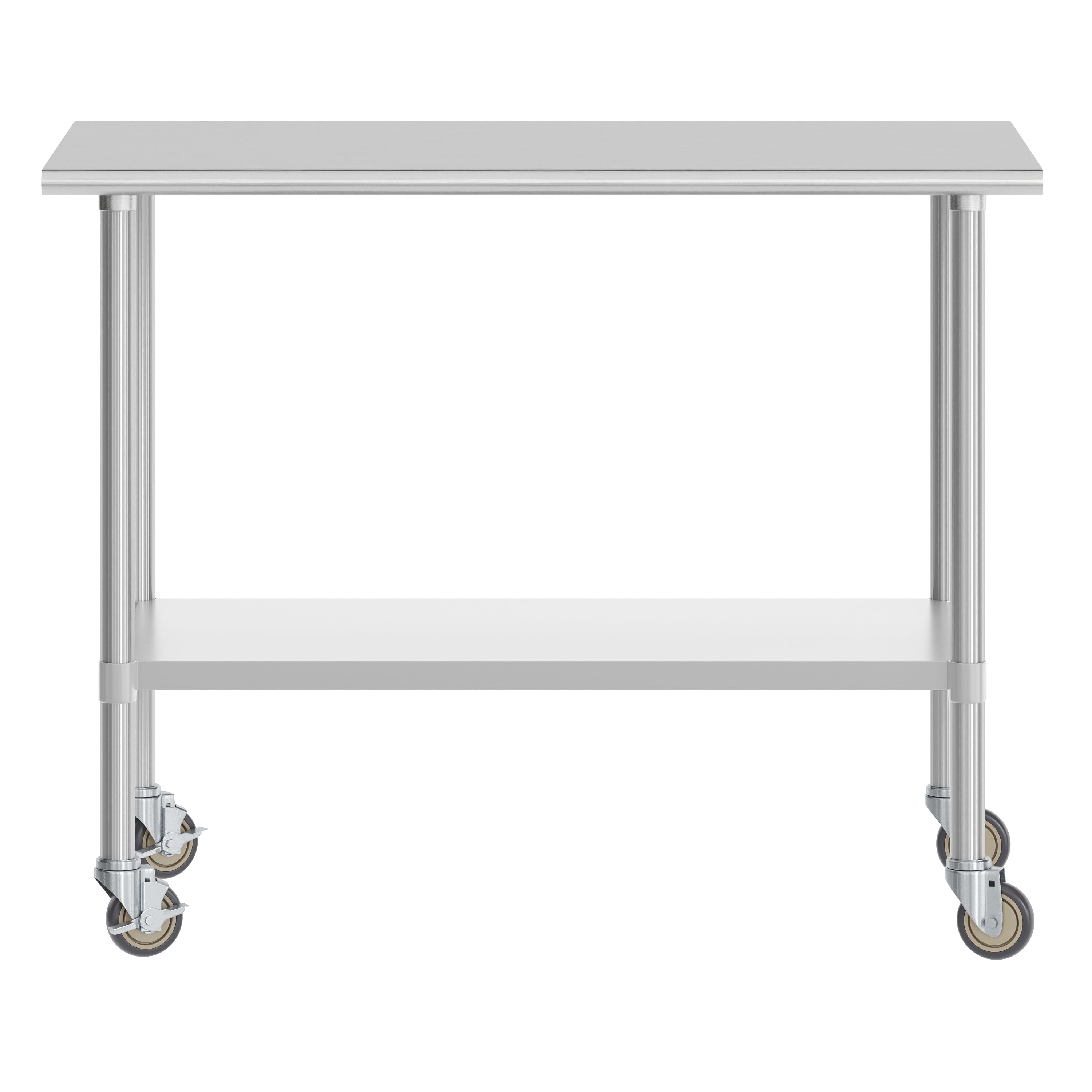 Reese 30x48 Portable Prep and Work Table with NSF Certified 18 Gauge Stainless Steel Top Shelf, Galvanized Steel Undershelf, 4 Casters with 2 Locking
