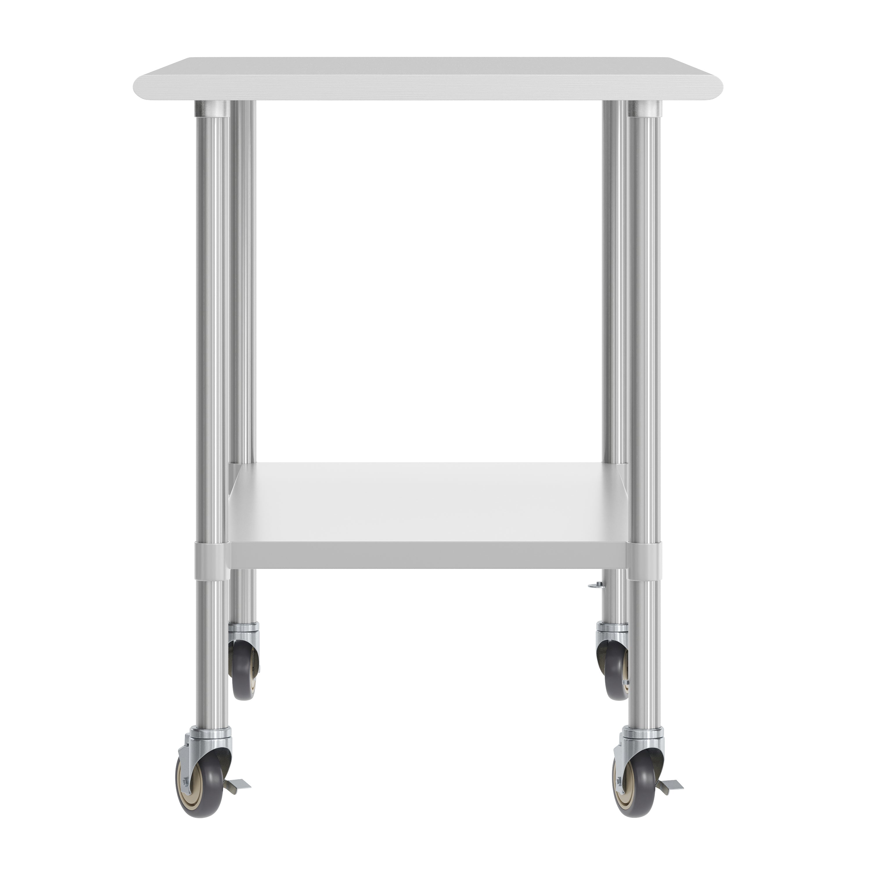 Reese 30x48 Portable Prep and Work Table with NSF Certified 18 Gauge Stainless Steel Top Shelf, Galvanized Steel Undershelf, 4 Casters with 2 Locking