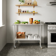 Reese 30x48 Portable Prep and Work Table with NSF Certified 18 Gauge Stainless Steel Top Shelf, Galvanized Steel Undershelf, 4 Casters with 2 Locking
