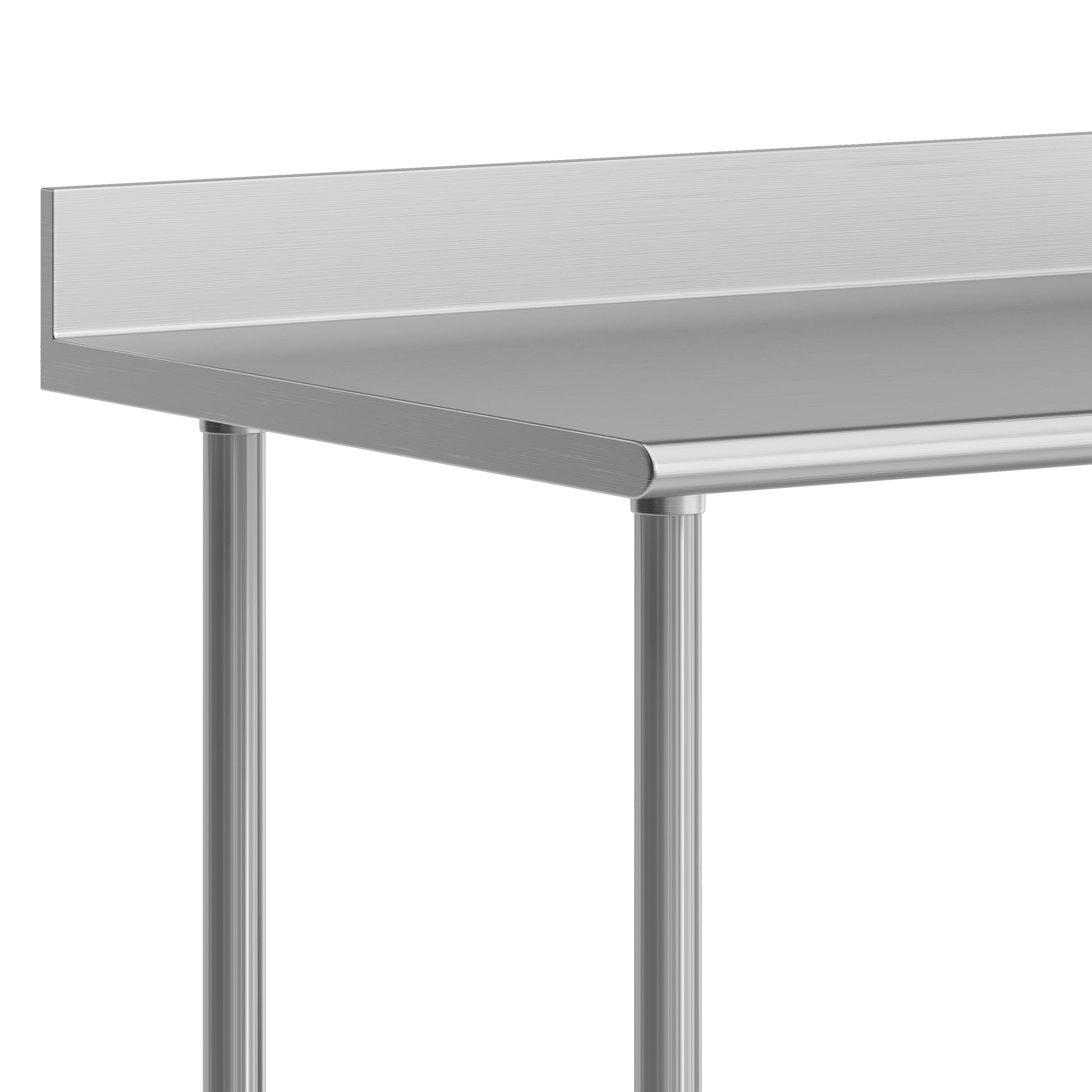 Reese 30" x 48" Prep and Work Table with NSF Certified Stainless Steel Top Shelf, 4" Backsplash, Adjustable Galvanized Steel Undershelf, 4 Casters