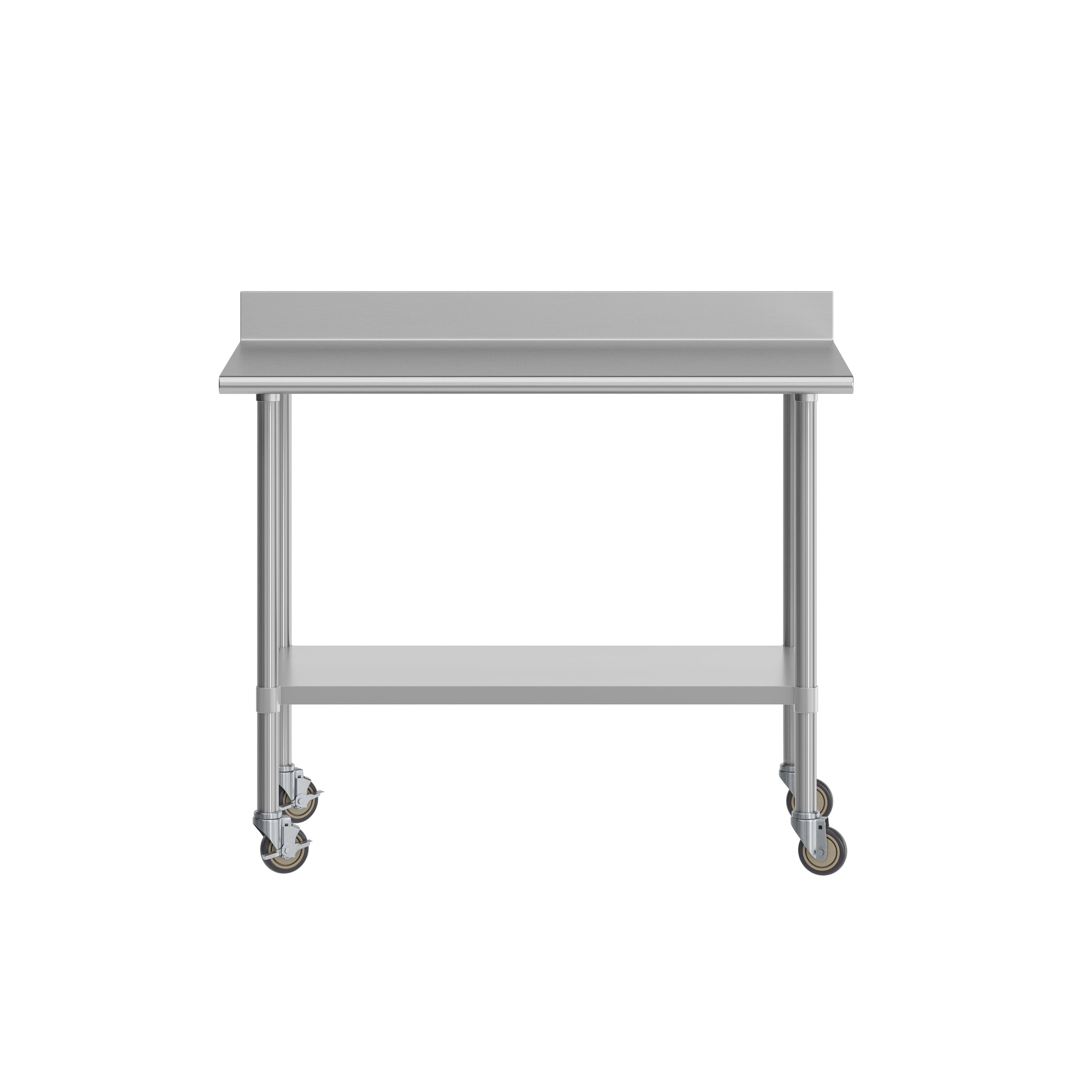 Reese 30" x 48" Prep and Work Table with NSF Certified Stainless Steel Top Shelf, 4" Backsplash, Adjustable Galvanized Steel Undershelf, 4 Casters