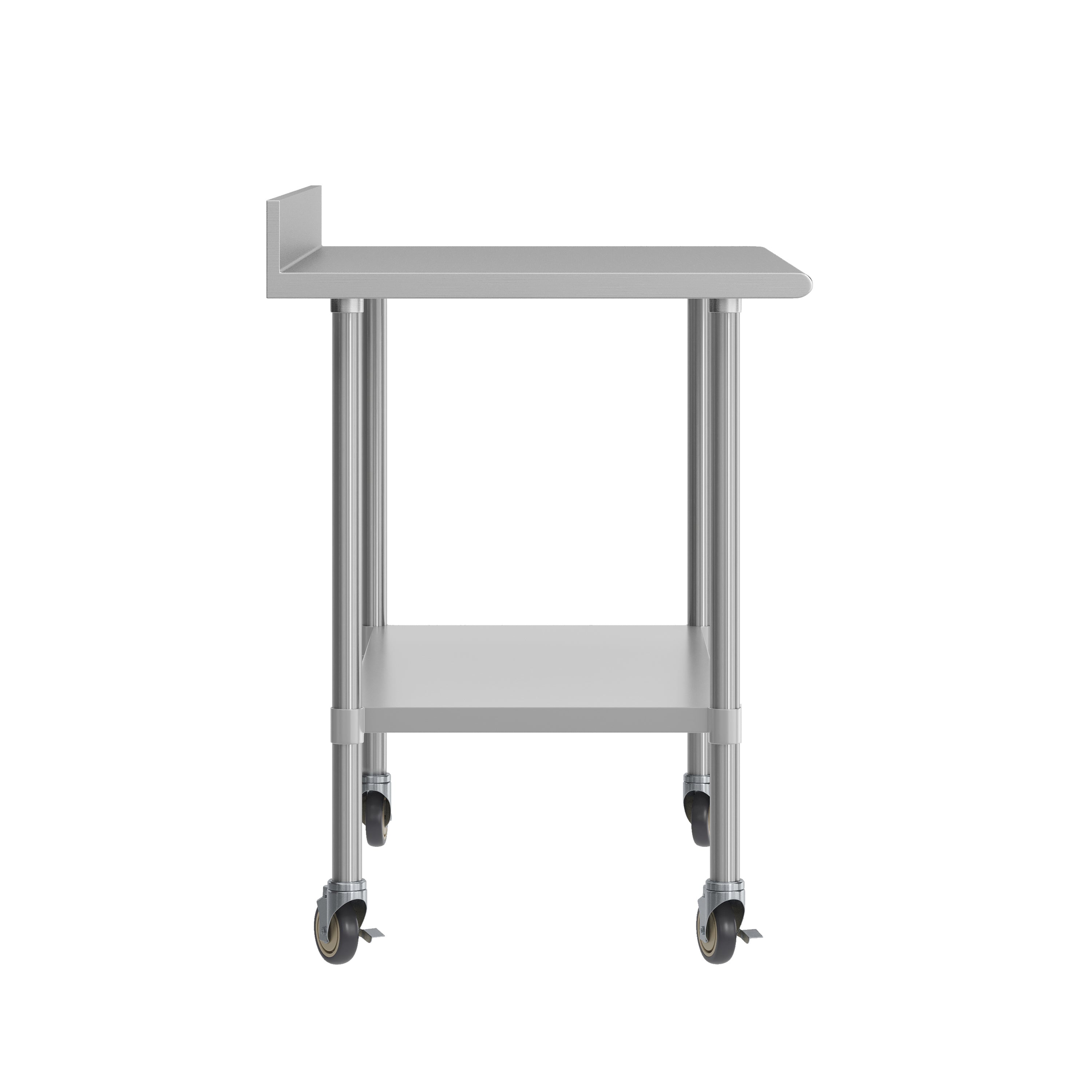 Reese 30" x 48" Prep and Work Table with NSF Certified Stainless Steel Top Shelf, 4" Backsplash, Adjustable Galvanized Steel Undershelf, 4 Casters