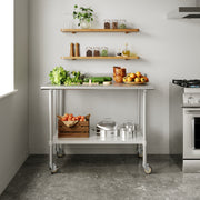 Reese 30" x 48" Prep and Work Table with NSF Certified Stainless Steel Top Shelf, 4" Backsplash, Adjustable Galvanized Steel Undershelf, 4 Casters