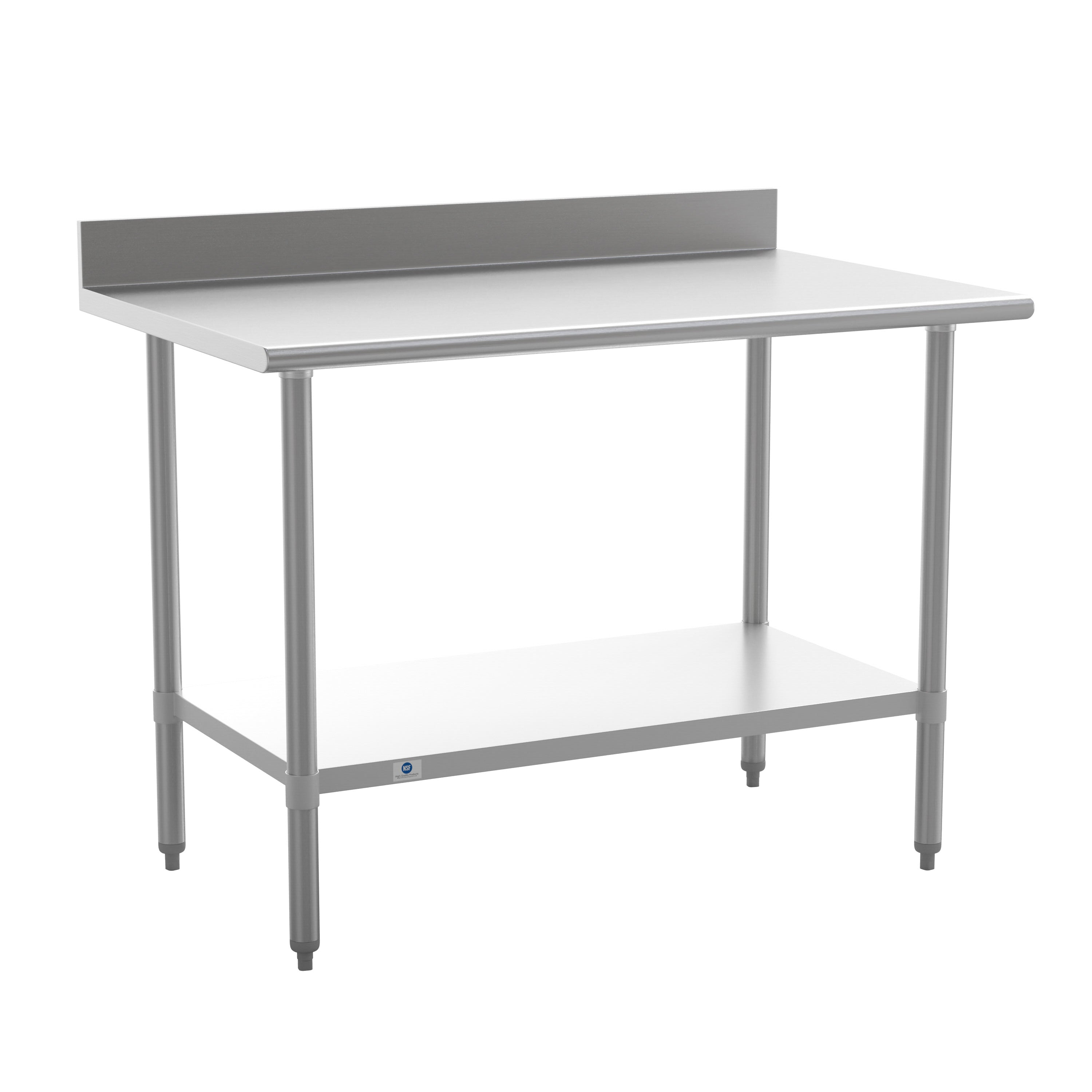 Reese Commercial Grade 430 Stainless Steel 18 Gauge NSF Certified 30" x 48" Kitchen Prep and Work Table with Adjustable Shelf and 4" Backsplash