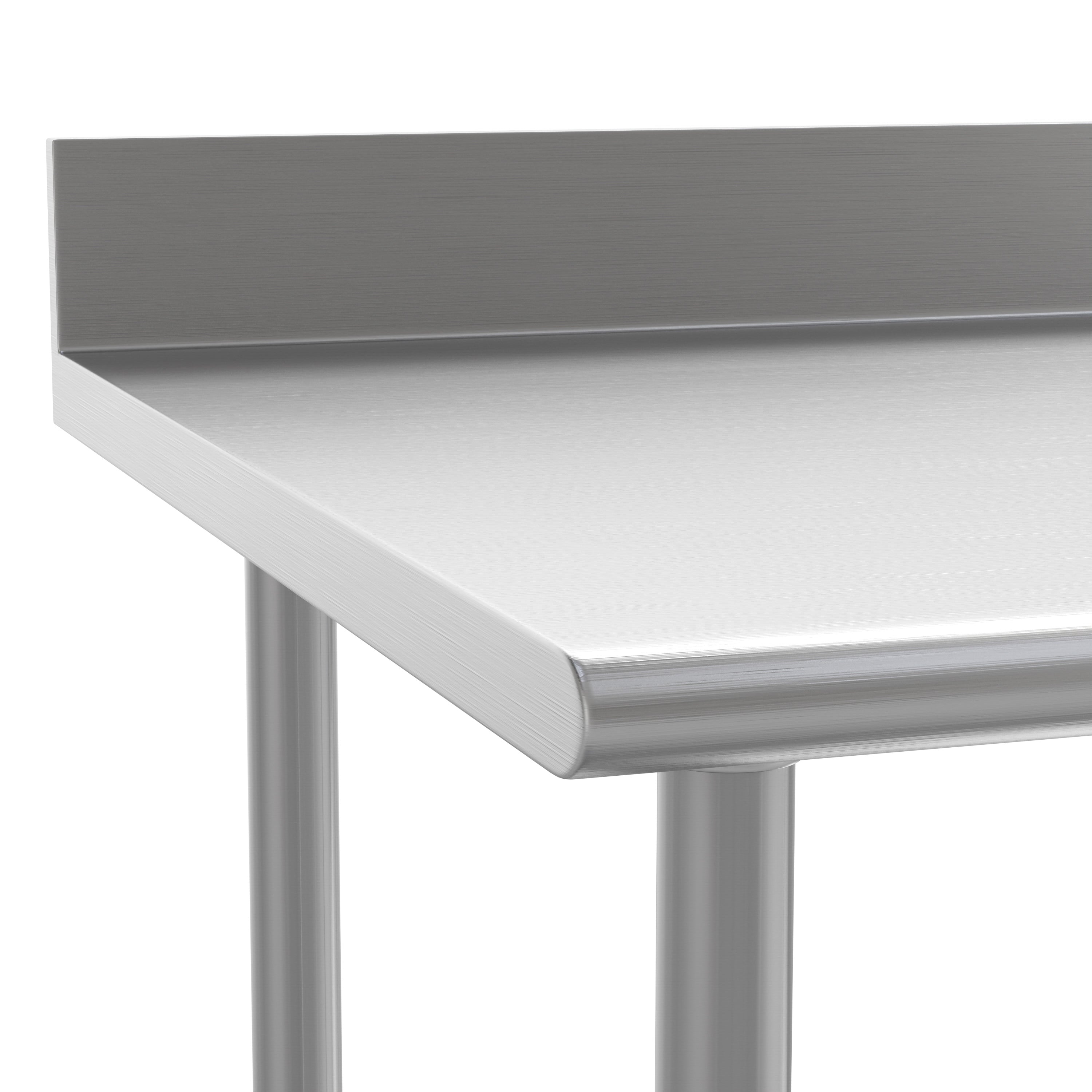 Reese Commercial Grade 430 Stainless Steel 18 Gauge NSF Certified 30" x 48" Kitchen Prep and Work Table with Adjustable Shelf and 4" Backsplash