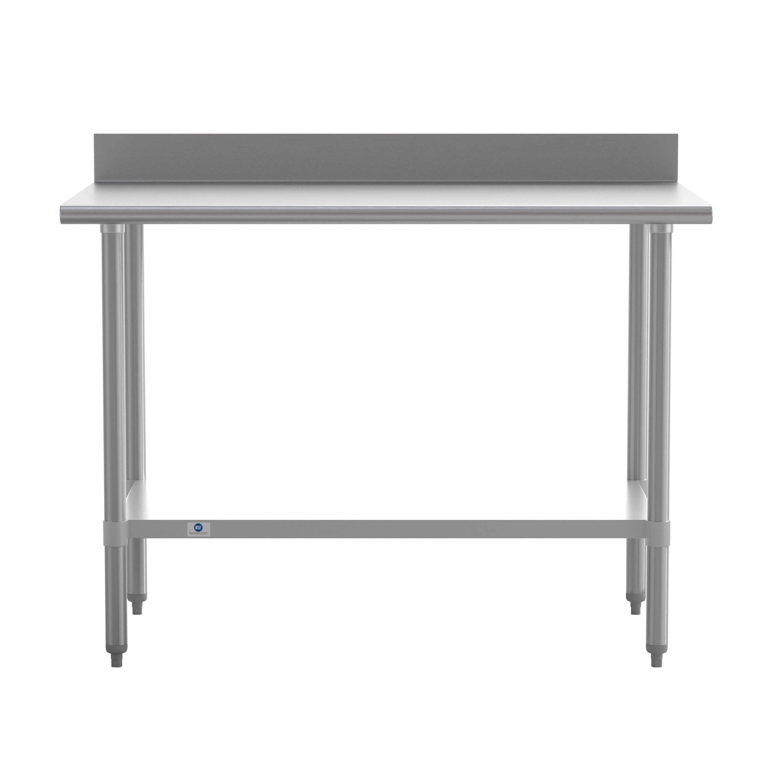 Reese Commercial Grade 430 Stainless Steel 18 Gauge NSF Certified 30" x 48" Kitchen Prep and Work Table with Adjustable Shelf and 4" Backsplash