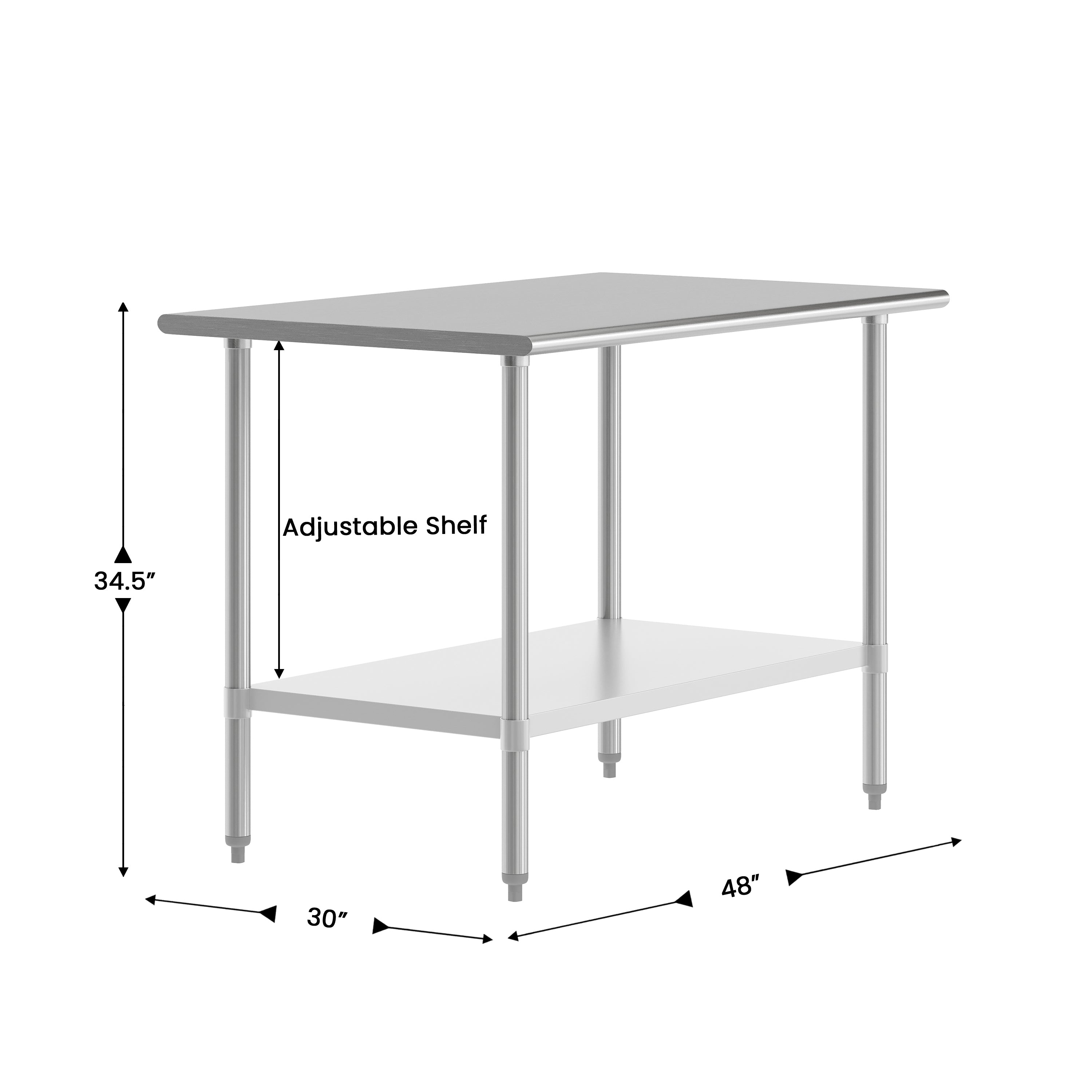 Reese 30x48 Portable Prep and Work Table with NSF Certified 18 Gauge Stainless Steel Top Shelf and Adjustable Galvanized Steel Undershelf