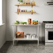 Reese 30x48 Portable Prep and Work Table with NSF Certified 18 Gauge Stainless Steel Top Shelf and Adjustable Galvanized Steel Undershelf