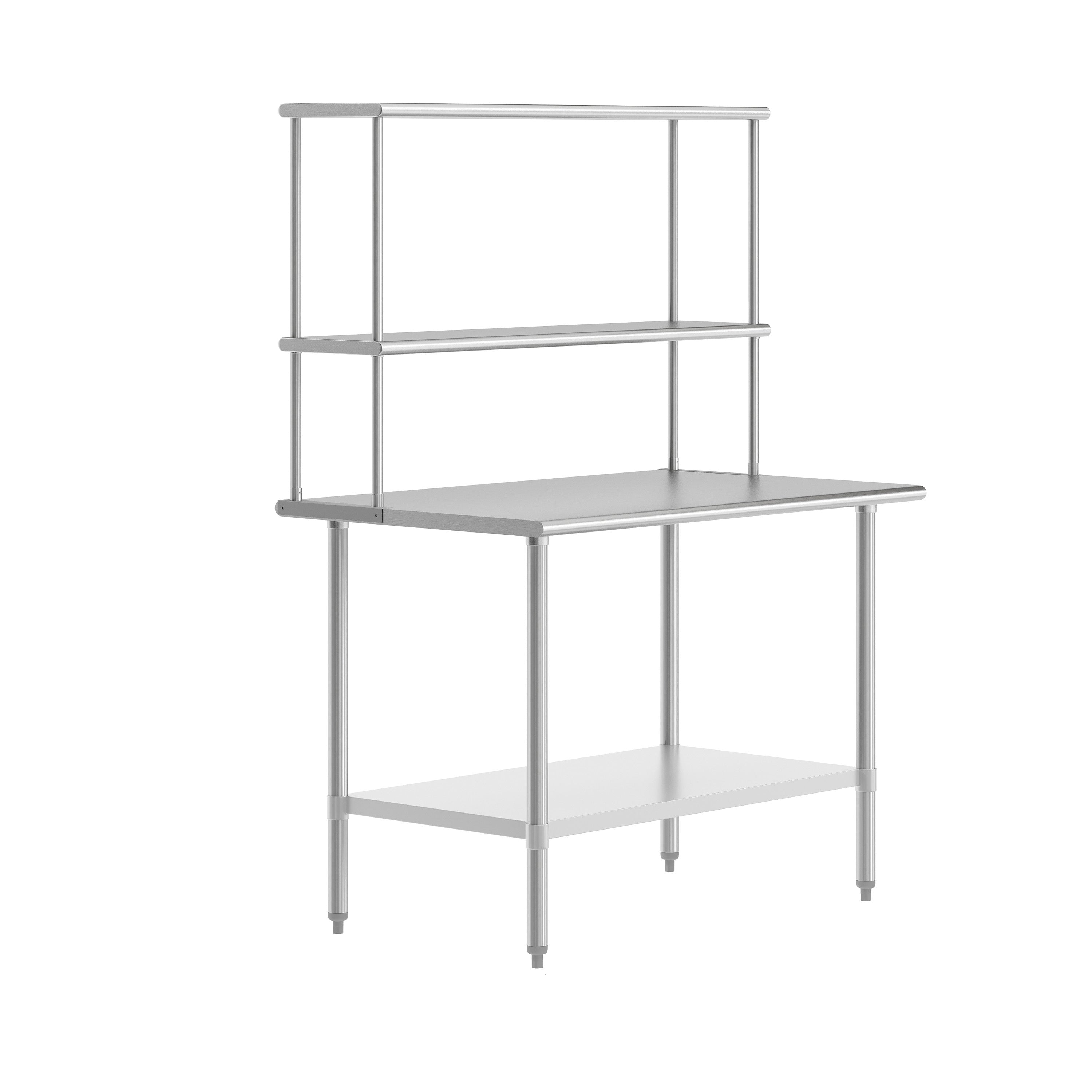 Reese 30x48 Portable Prep and Work Table with NSF Certified 18 Gauge Stainless Steel Top Shelf and Double Overshelves and Galvanized Steel Undershelf