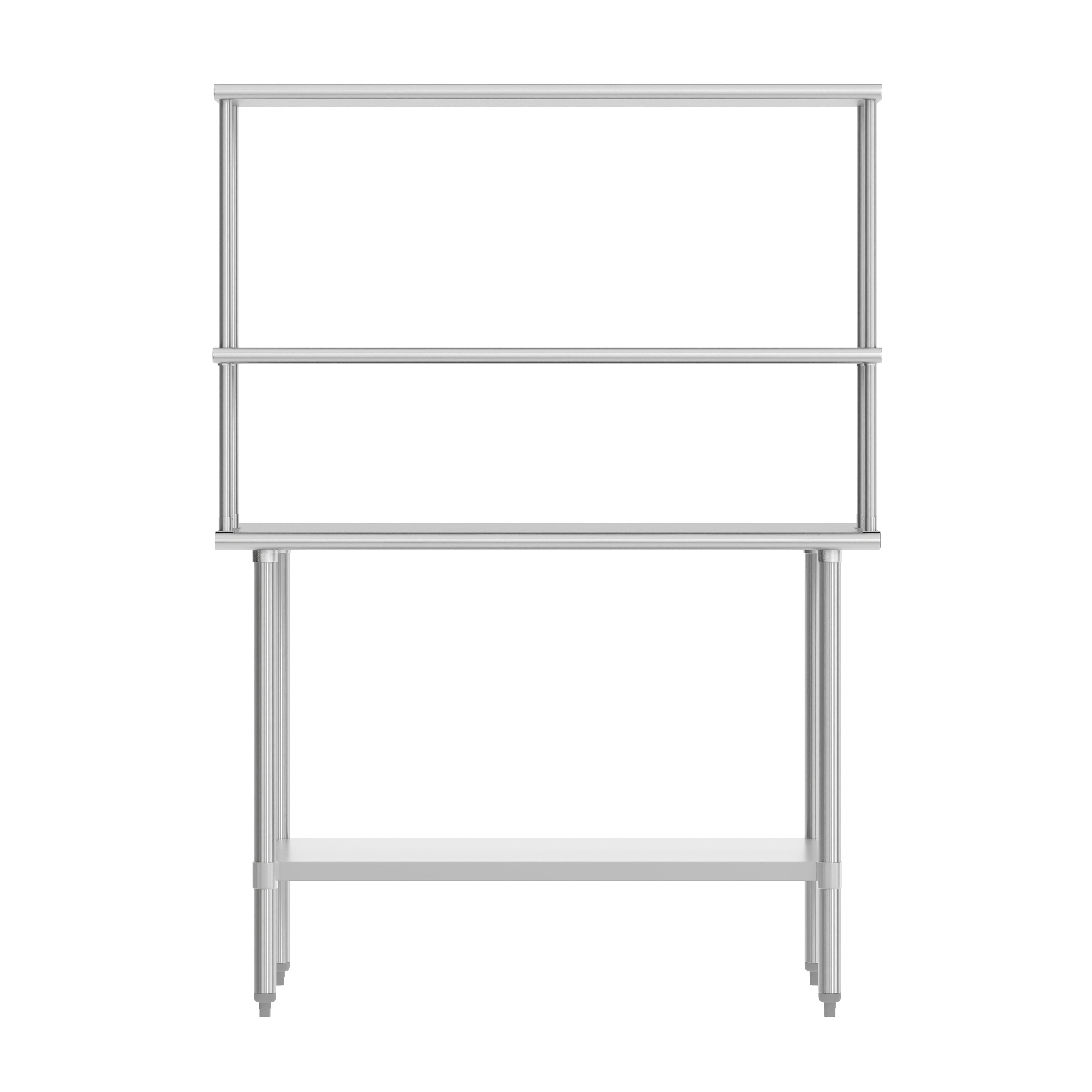 Reese 30x48 Portable Prep and Work Table with NSF Certified 18 Gauge Stainless Steel Top Shelf and Double Overshelves and Galvanized Steel Undershelf