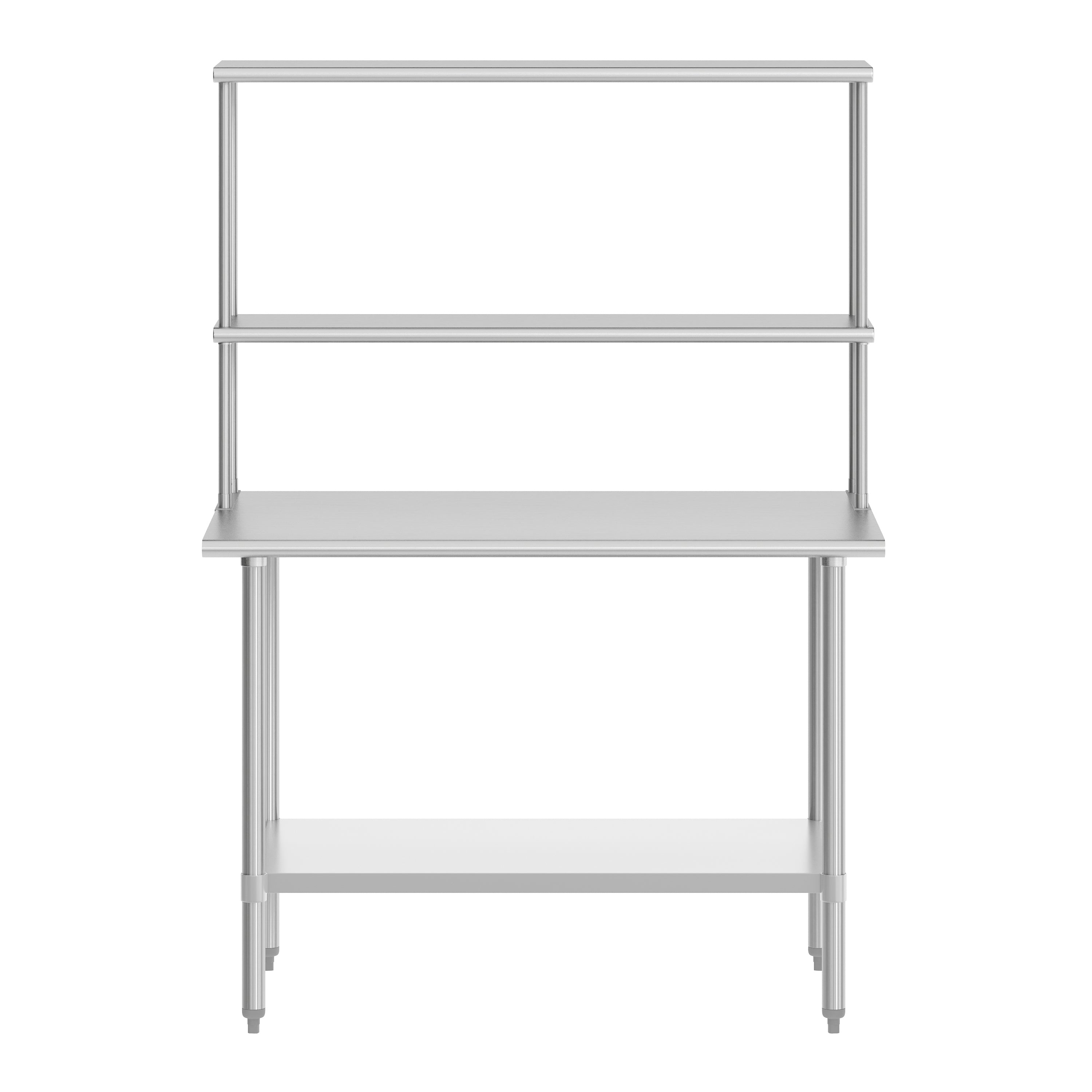 Reese 30x48 Portable Prep and Work Table with NSF Certified 18 Gauge Stainless Steel Top Shelf and Double Overshelves and Galvanized Steel Undershelf