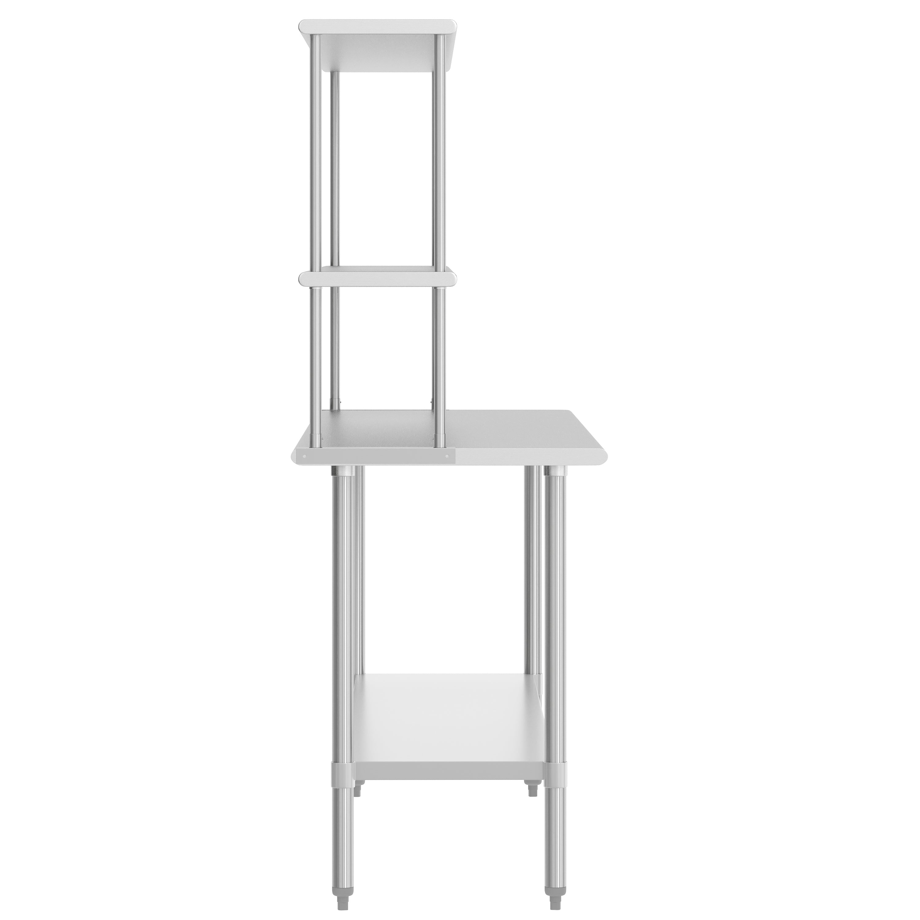 Reese 30x48 Portable Prep and Work Table with NSF Certified 18 Gauge Stainless Steel Top Shelf and Double Overshelves and Galvanized Steel Undershelf