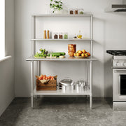 Reese 30x48 Portable Prep and Work Table with NSF Certified 18 Gauge Stainless Steel Top Shelf and Double Overshelves and Galvanized Steel Undershelf