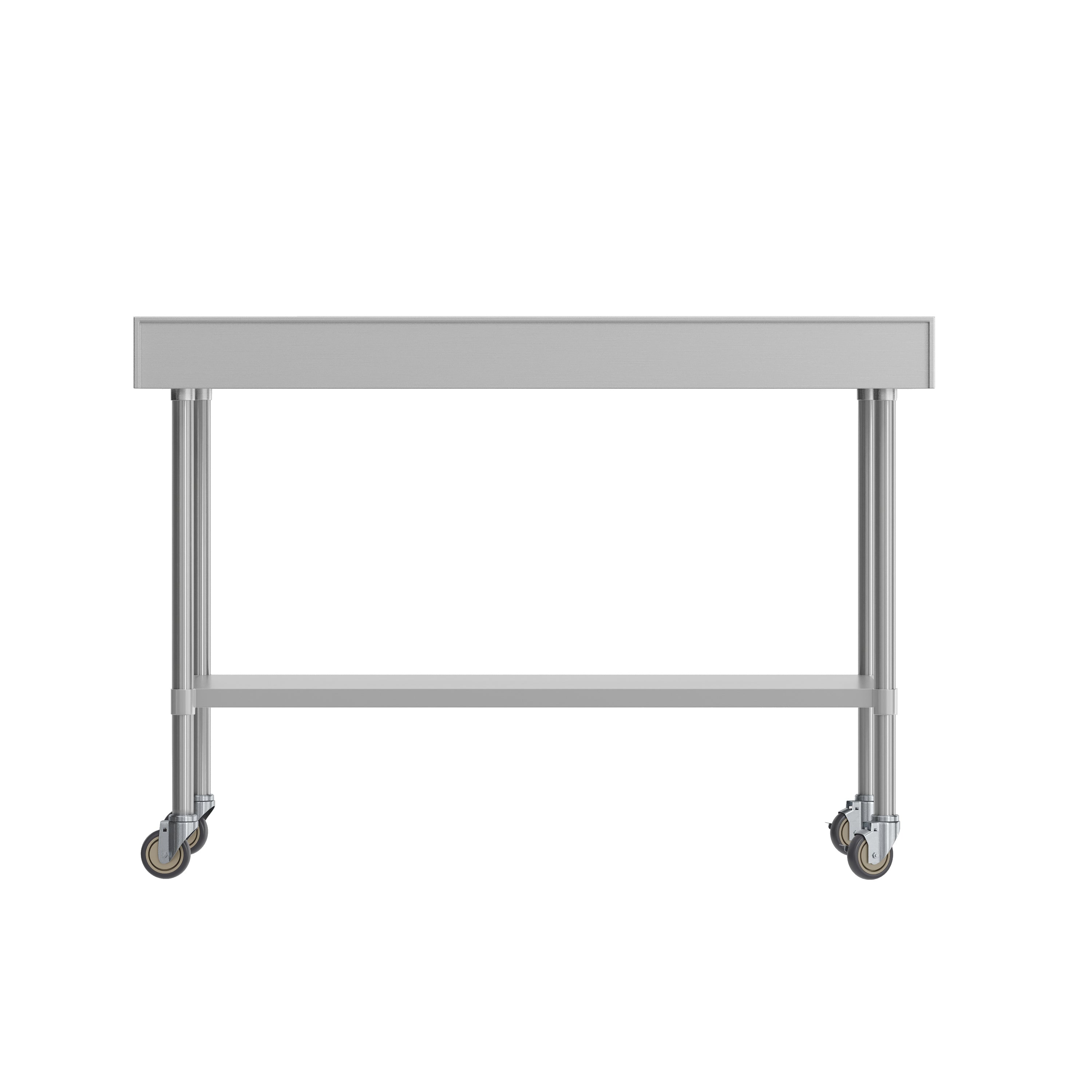 Reese 30" x 60" Prep and Work Table with NSF Certified Stainless Steel Top Shelf, 4" Backsplash, Adjustable Galvanized Steel Undershelf, 4 Casters