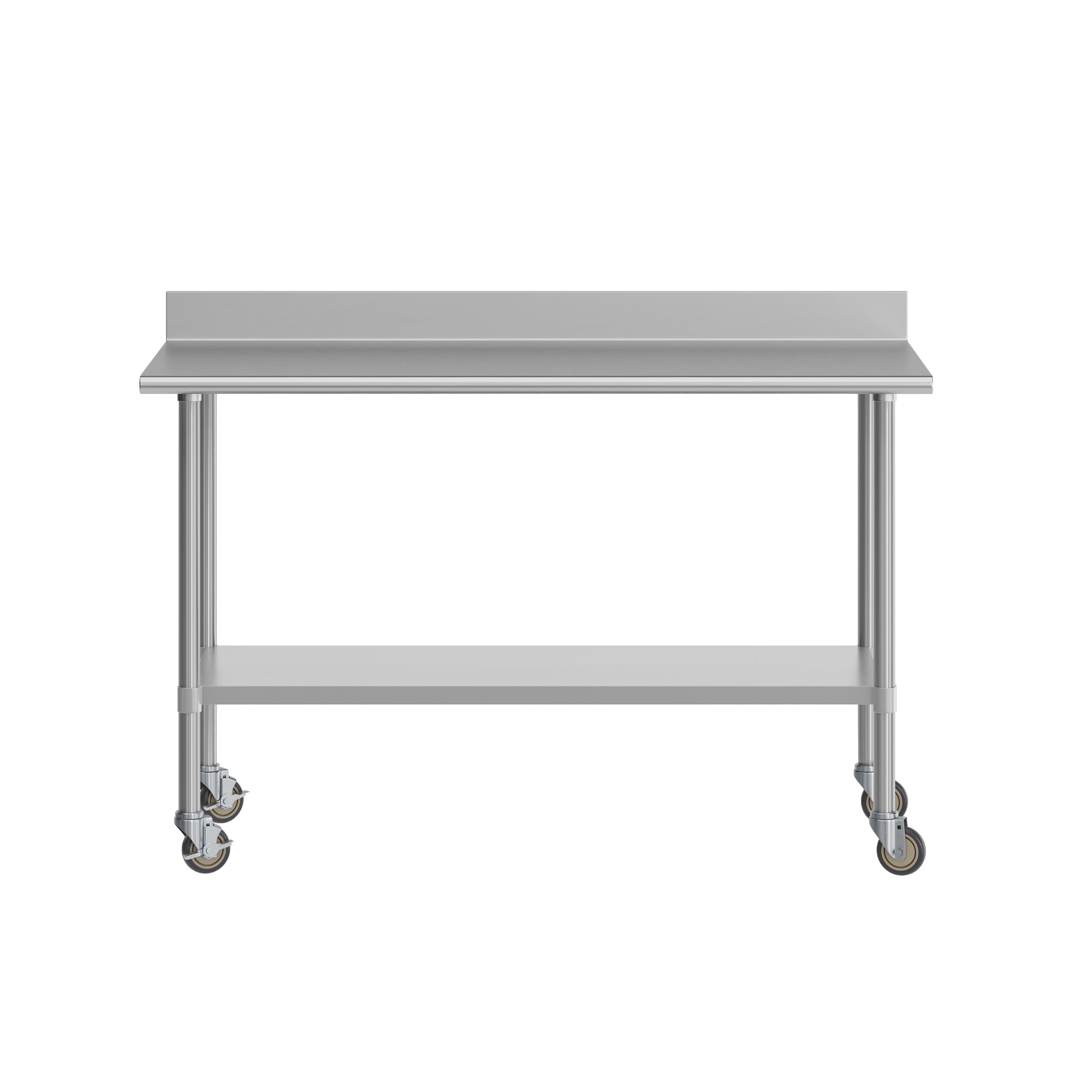 Reese 30" x 60" Prep and Work Table with NSF Certified Stainless Steel Top Shelf, 4" Backsplash, Adjustable Galvanized Steel Undershelf, 4 Casters