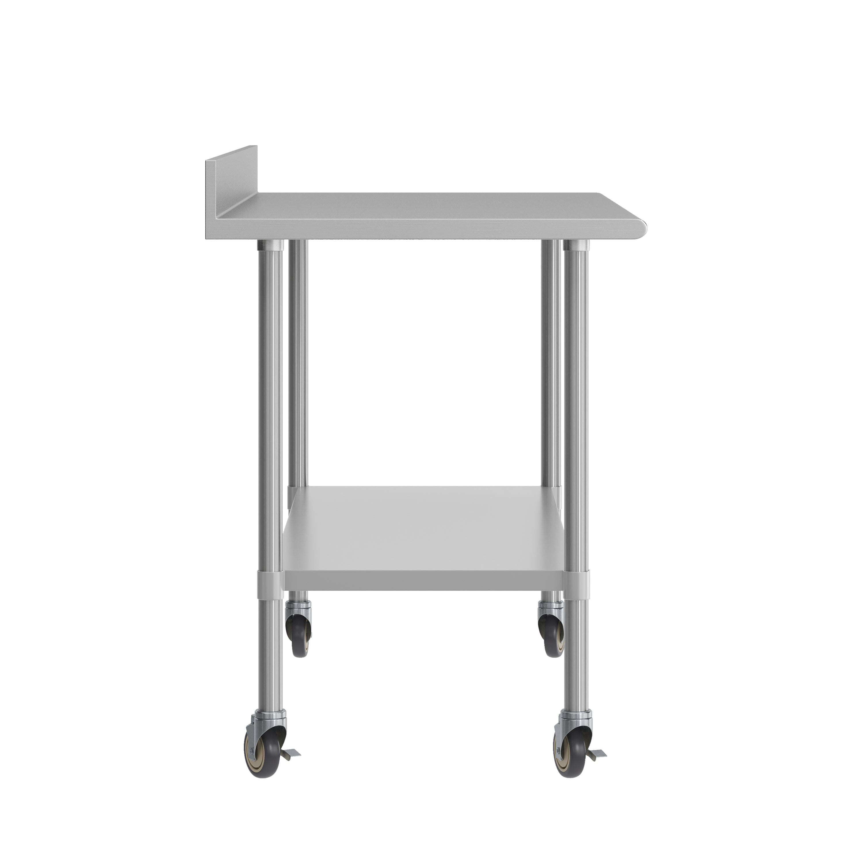 Reese 30" x 60" Prep and Work Table with NSF Certified Stainless Steel Top Shelf, 4" Backsplash, Adjustable Galvanized Steel Undershelf, 4 Casters