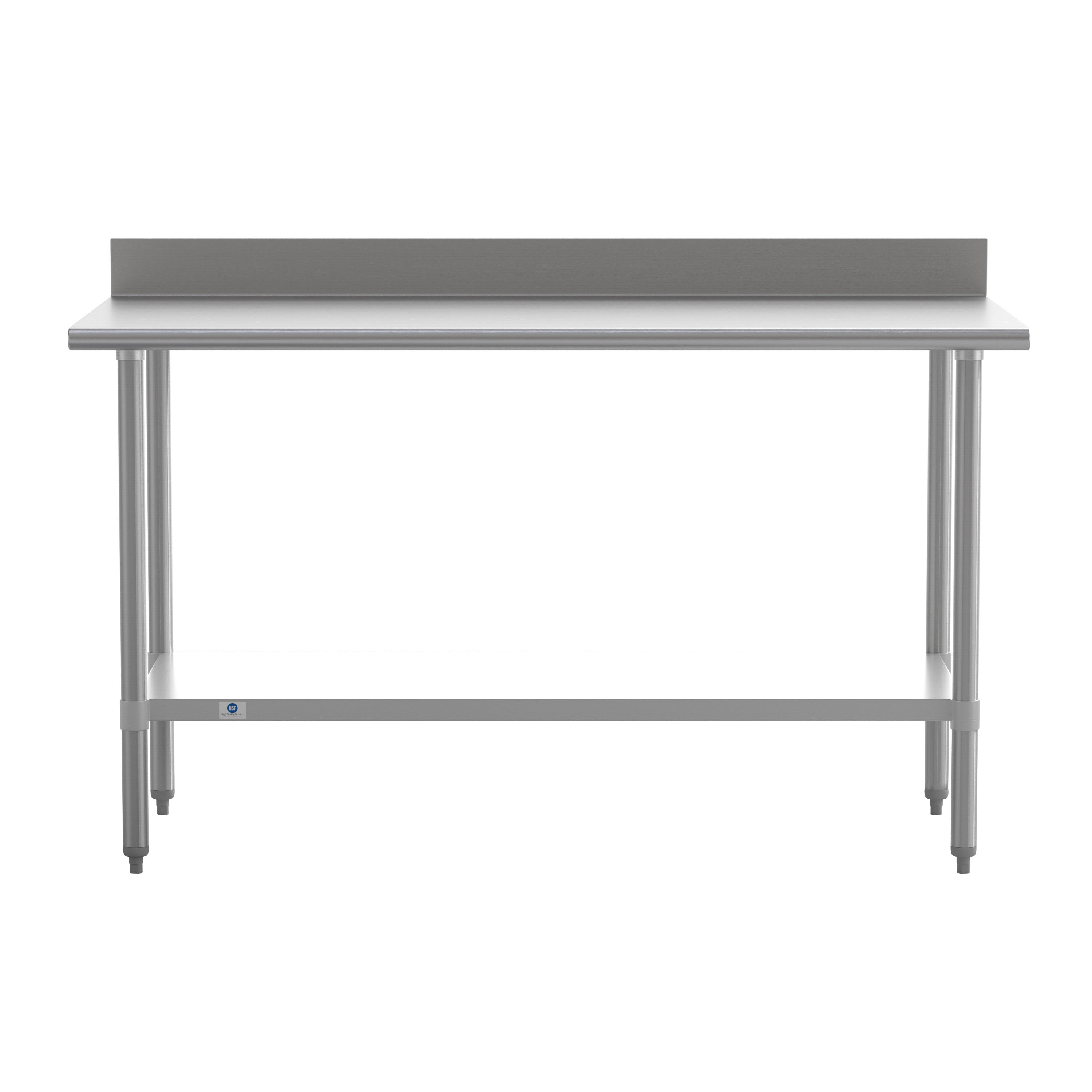 Reese Commercial Grade 430 Stainless Steel 18 Gauge NSF Certified 30" x 60" Kitchen Prep and Work Table with Adjustable Shelf and 4" Backsplash
