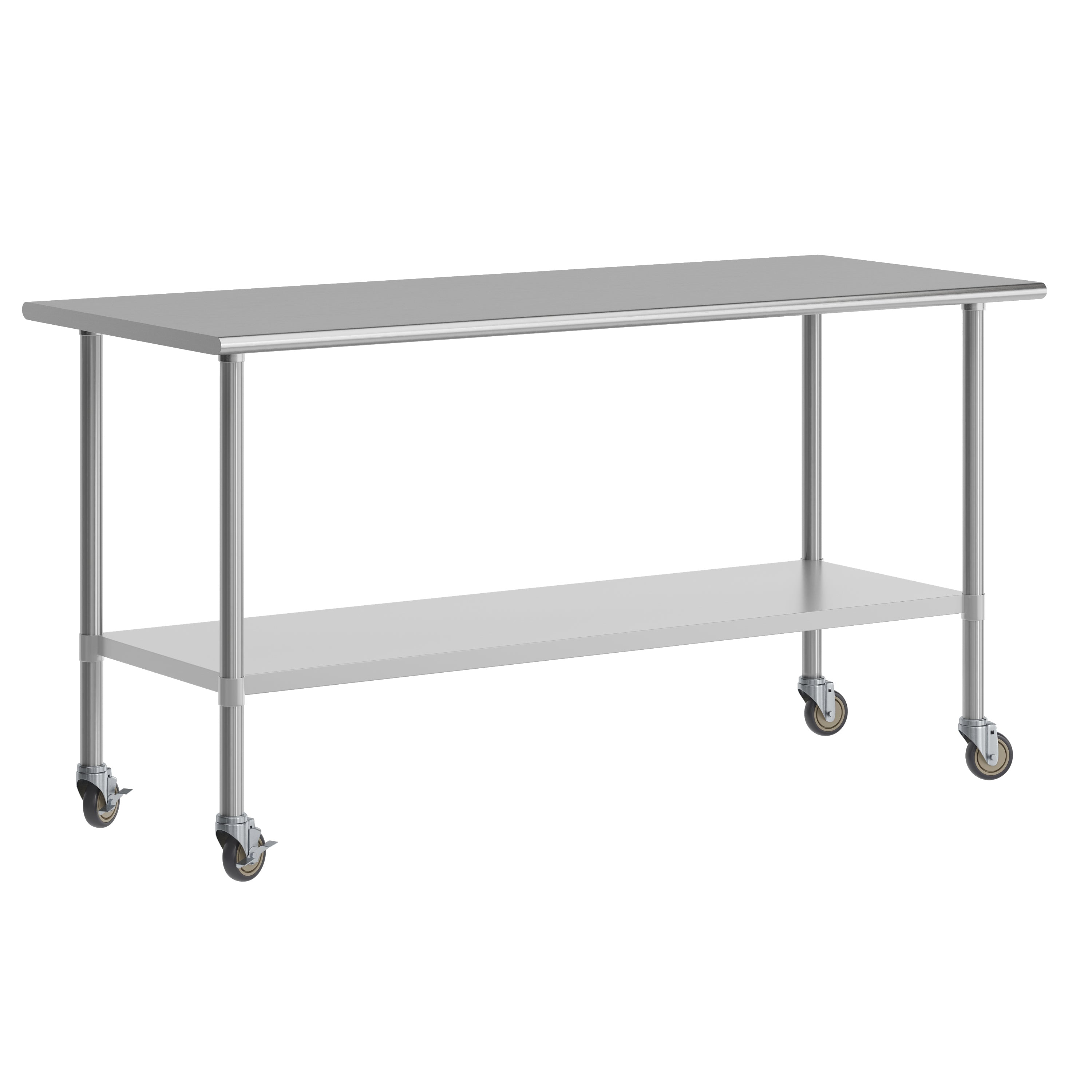 Reader Portable Prep and Work Table with NSF Certified 18 Gauge Stainless Steel Top Shelf, Galvanized Steel Undershelf and 4 Casters with 2 Locking