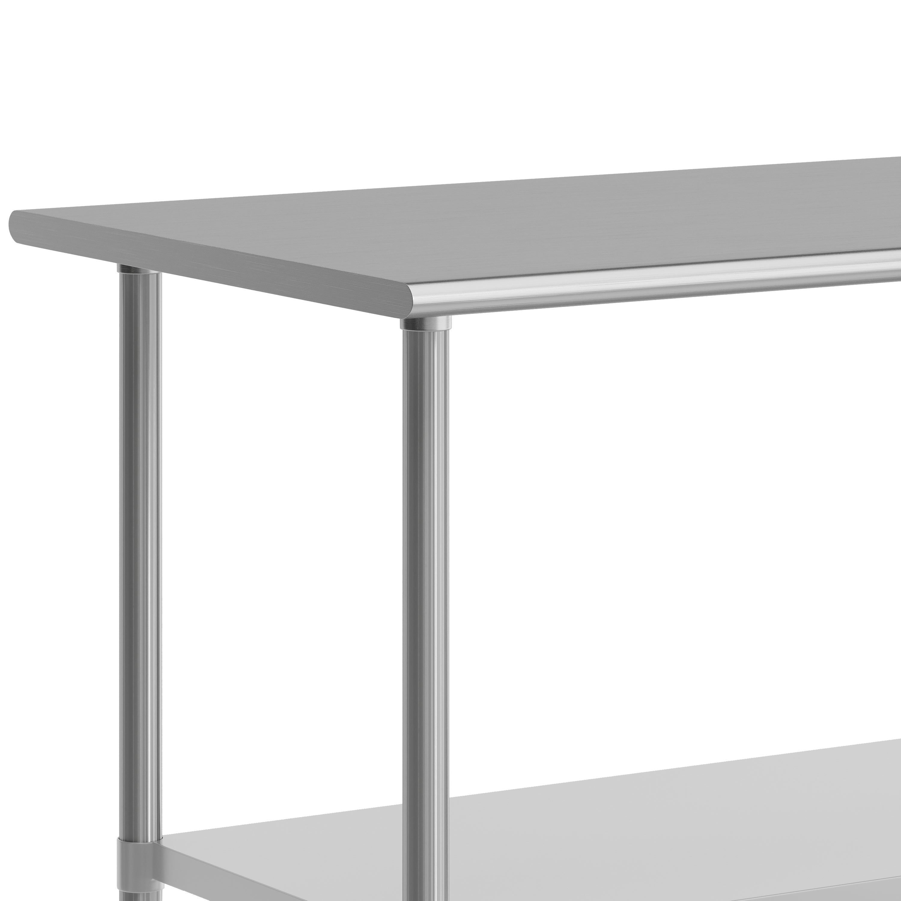 Reader Portable Prep and Work Table with NSF Certified 18 Gauge Stainless Steel Top Shelf, Galvanized Steel Undershelf and 4 Casters with 2 Locking