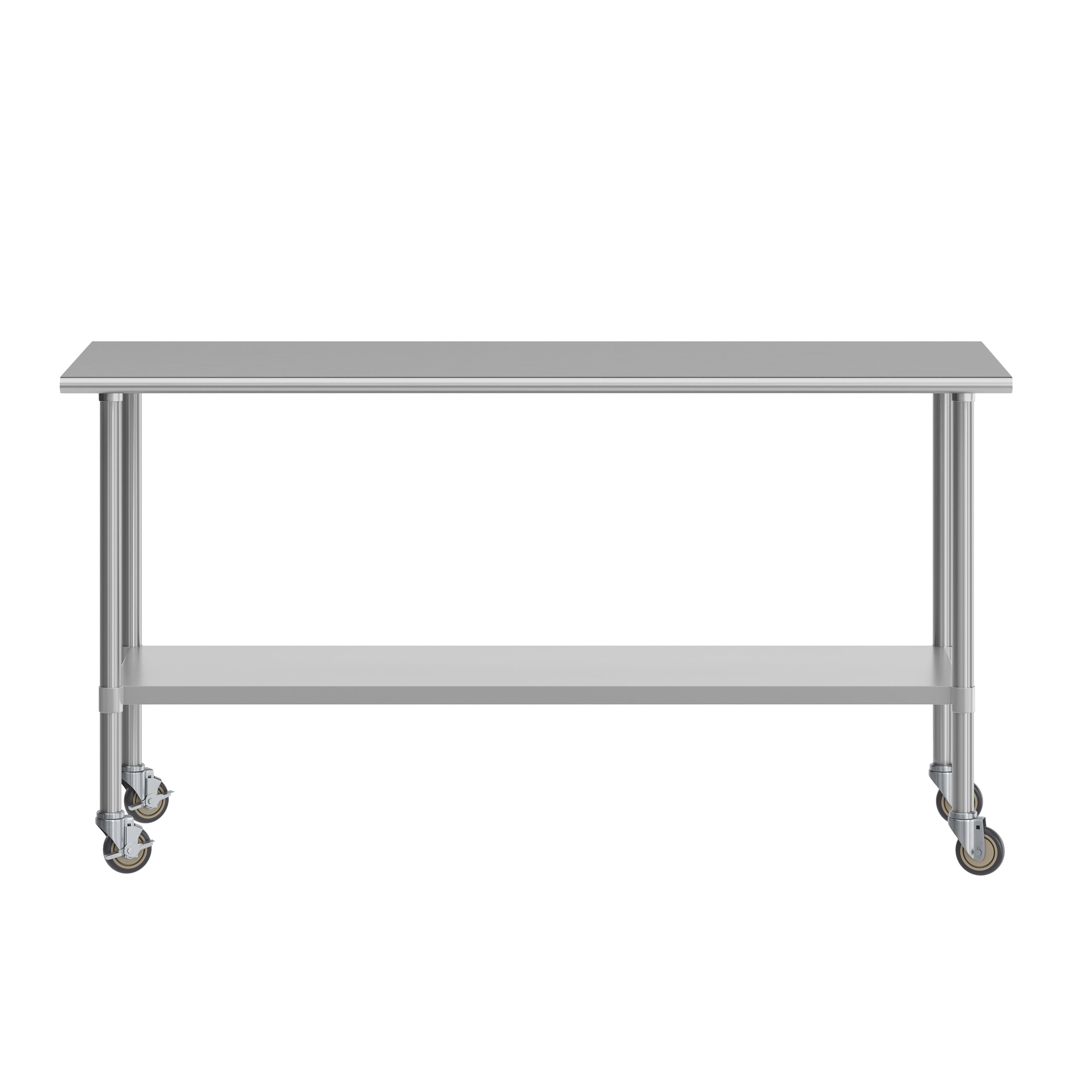 Reader Portable Prep and Work Table with NSF Certified 18 Gauge Stainless Steel Top Shelf, Galvanized Steel Undershelf and 4 Casters with 2 Locking