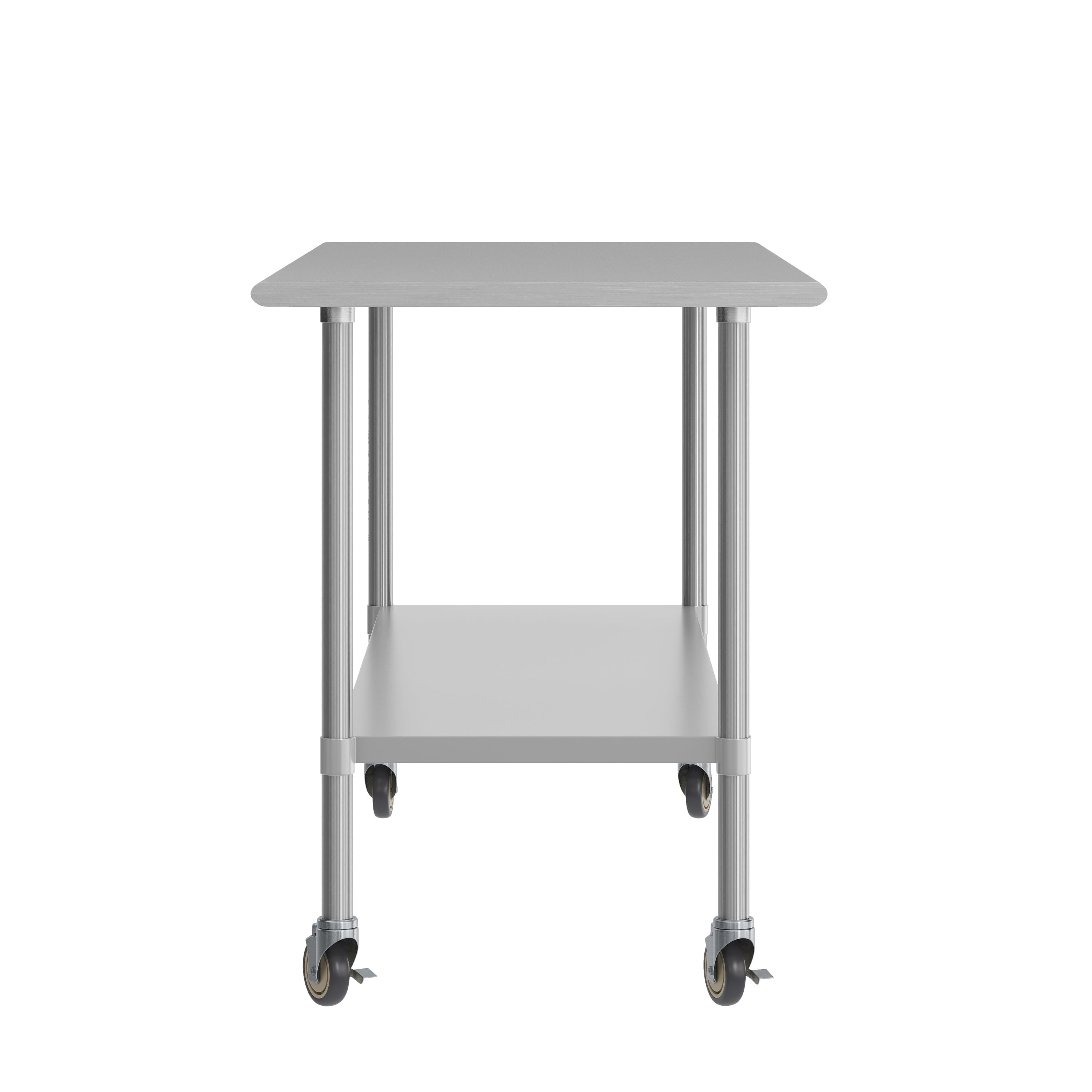 Reader Portable Prep and Work Table with NSF Certified 18 Gauge Stainless Steel Top Shelf, Galvanized Steel Undershelf and 4 Casters with 2 Locking