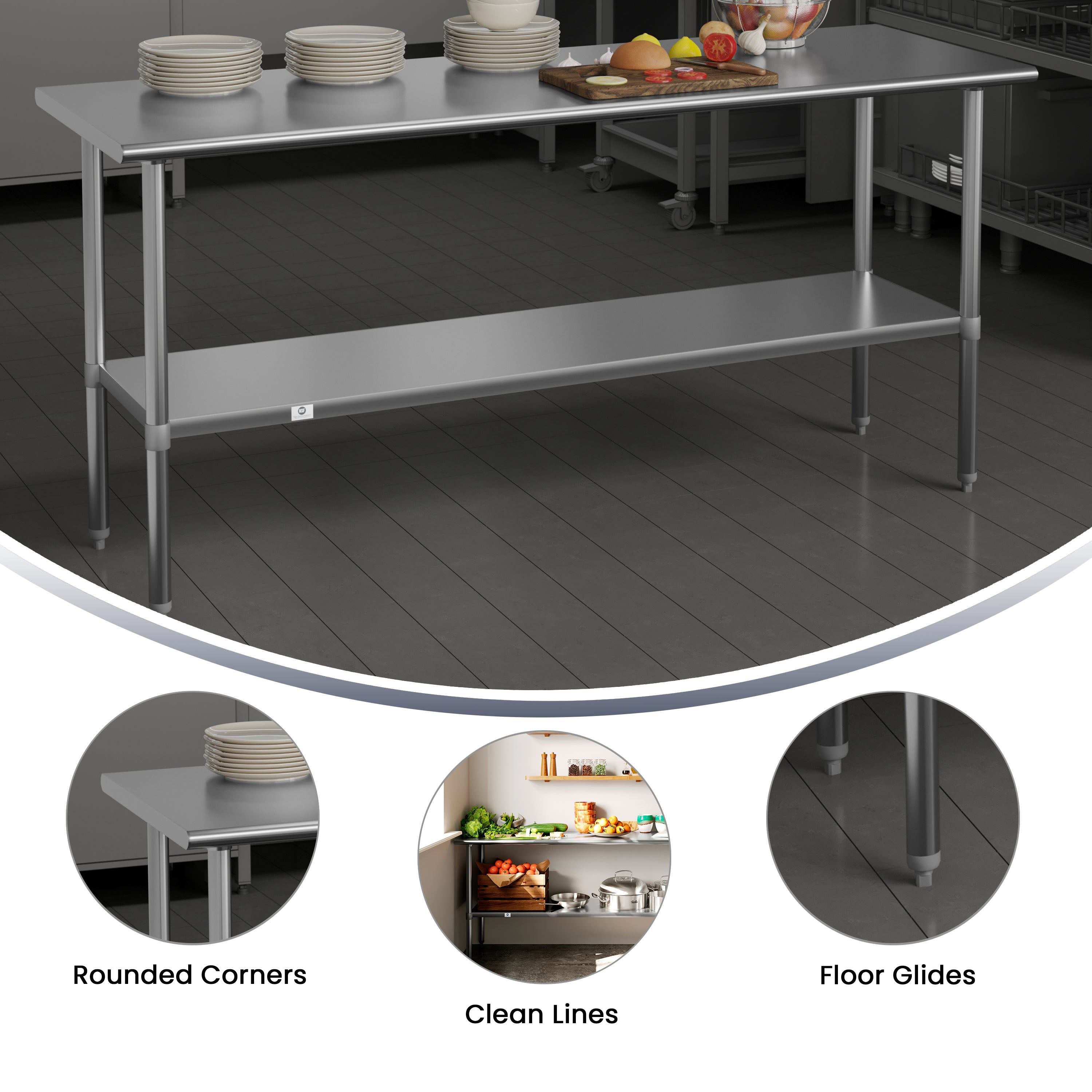 Reader Stainless Steel 18  Gauge Prep and Work Table with Undershelf - NSF Certified - 72"W x 30"D x 34.5"H
