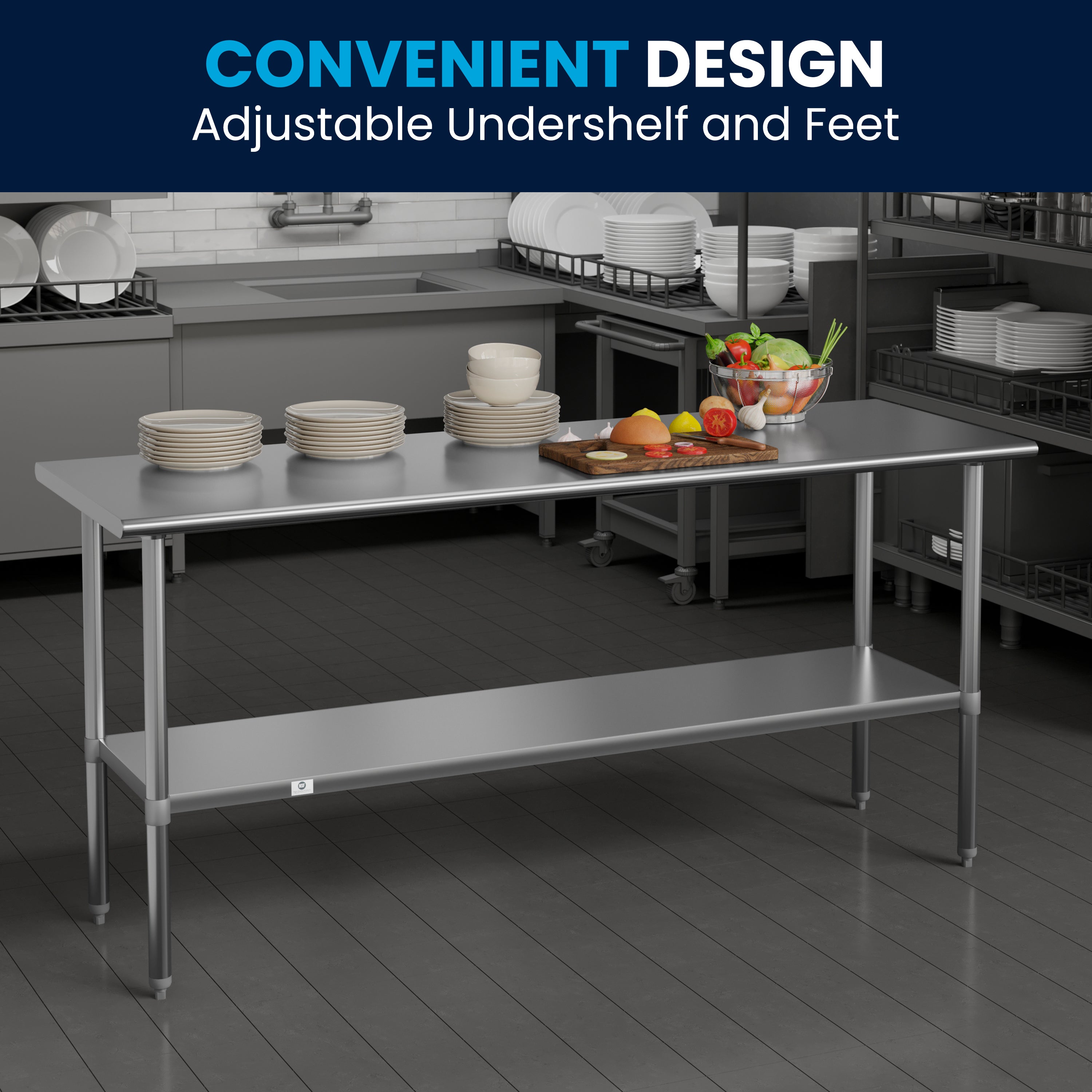 Reader Stainless Steel 18  Gauge Prep and Work Table with Undershelf - NSF Certified - 72"W x 30"D x 34.5"H