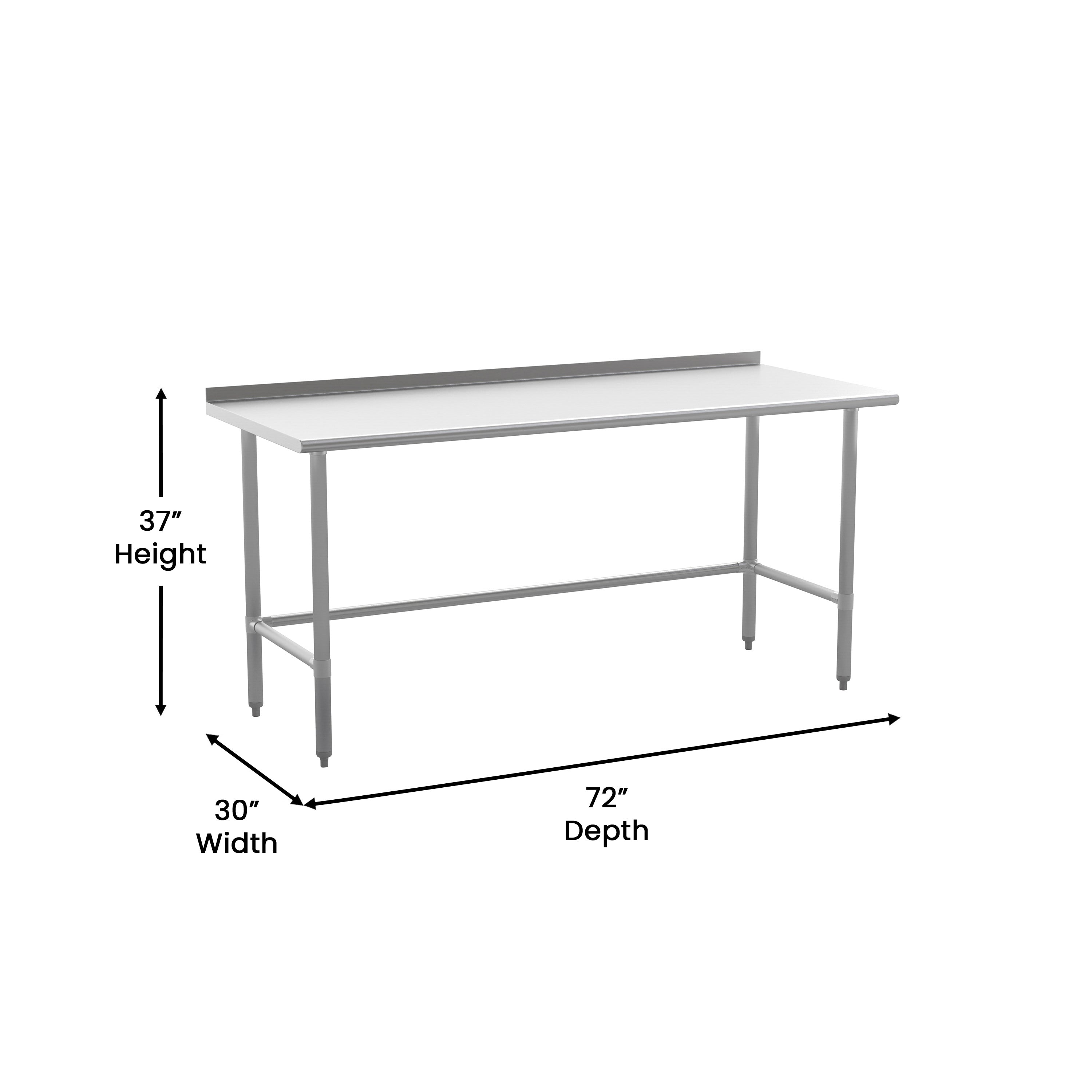 Reese Commercial Grade 430 Stainless Steel 18 Gauge NSF Certified Open Base Kitchen Prep and Work Table with 1.5" Backsplash