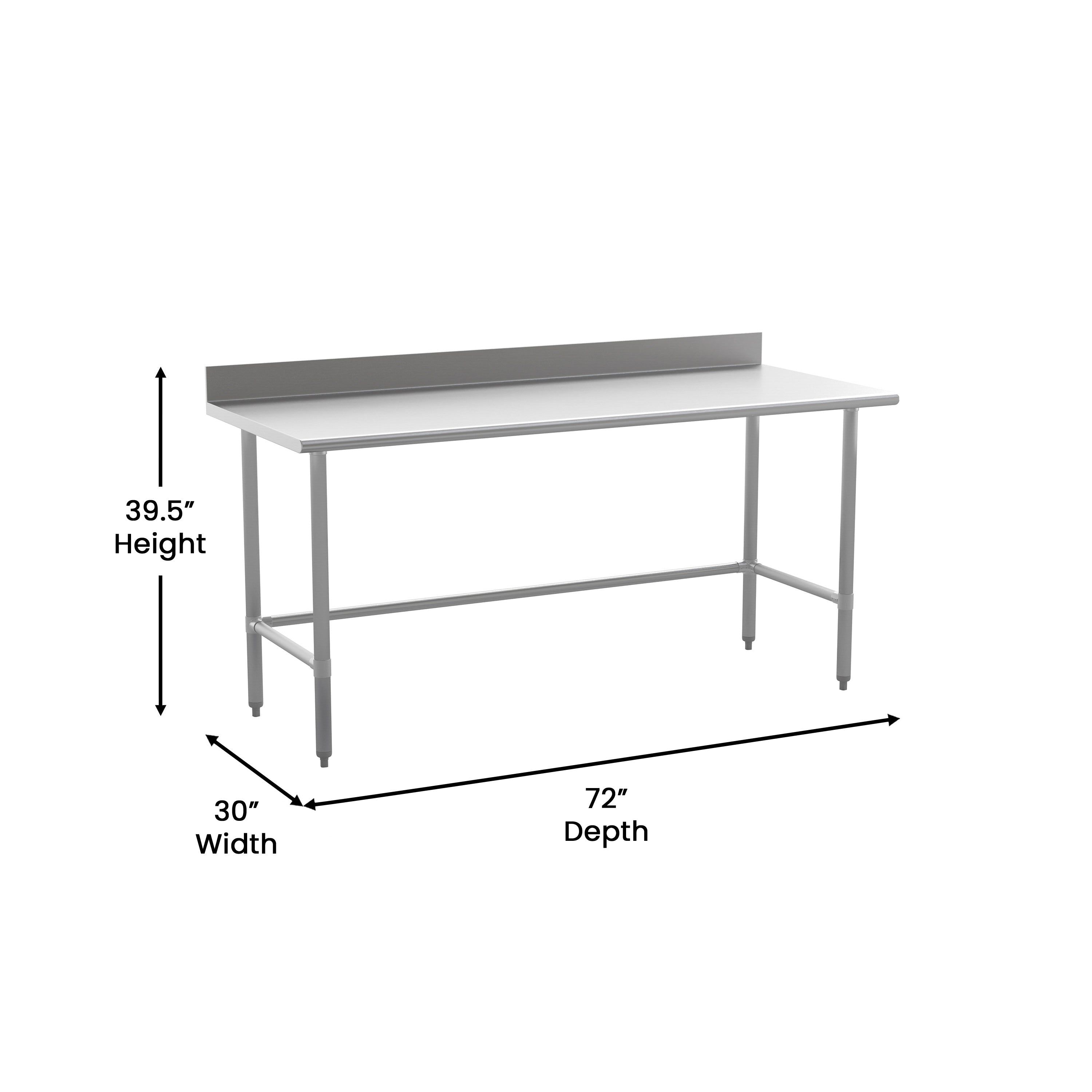 Reese Commercial Grade 430 Stainless Steel 18 Gauge NSF Certified Open Base Kitchen Prep and Work Table with 4" Backsplash