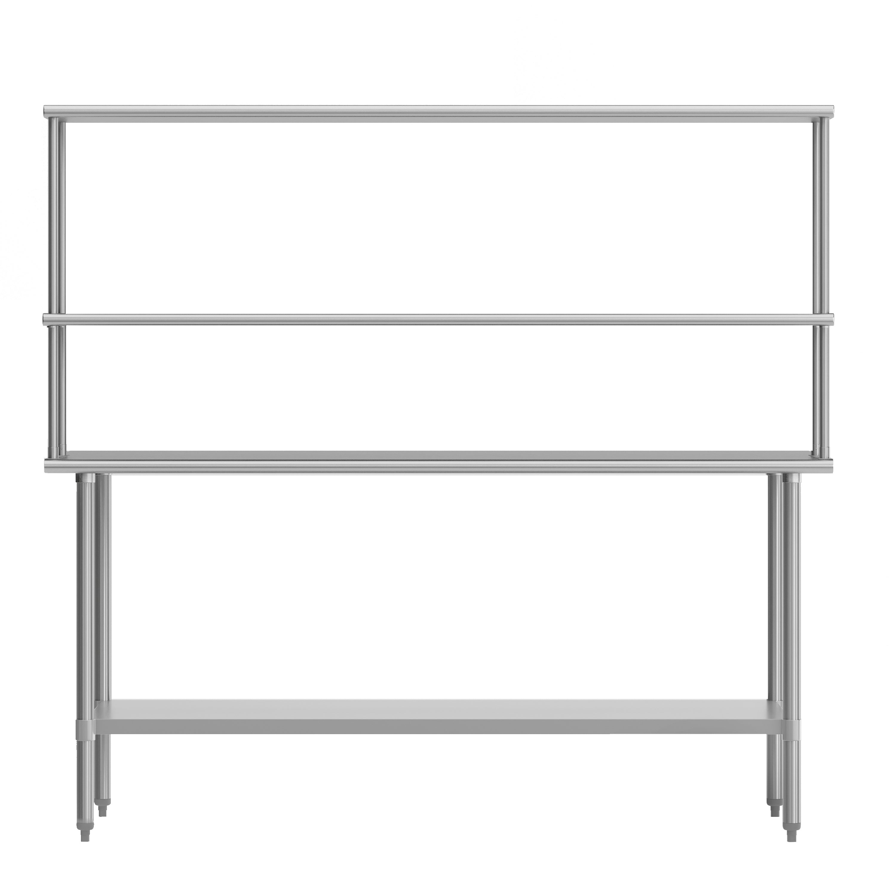 Reader Portable Prep and Work Table with NSF Certified 18 Gauge Stainless Steel Top Shelf and Double Overshelves and Galvanized Steel Undershelf
