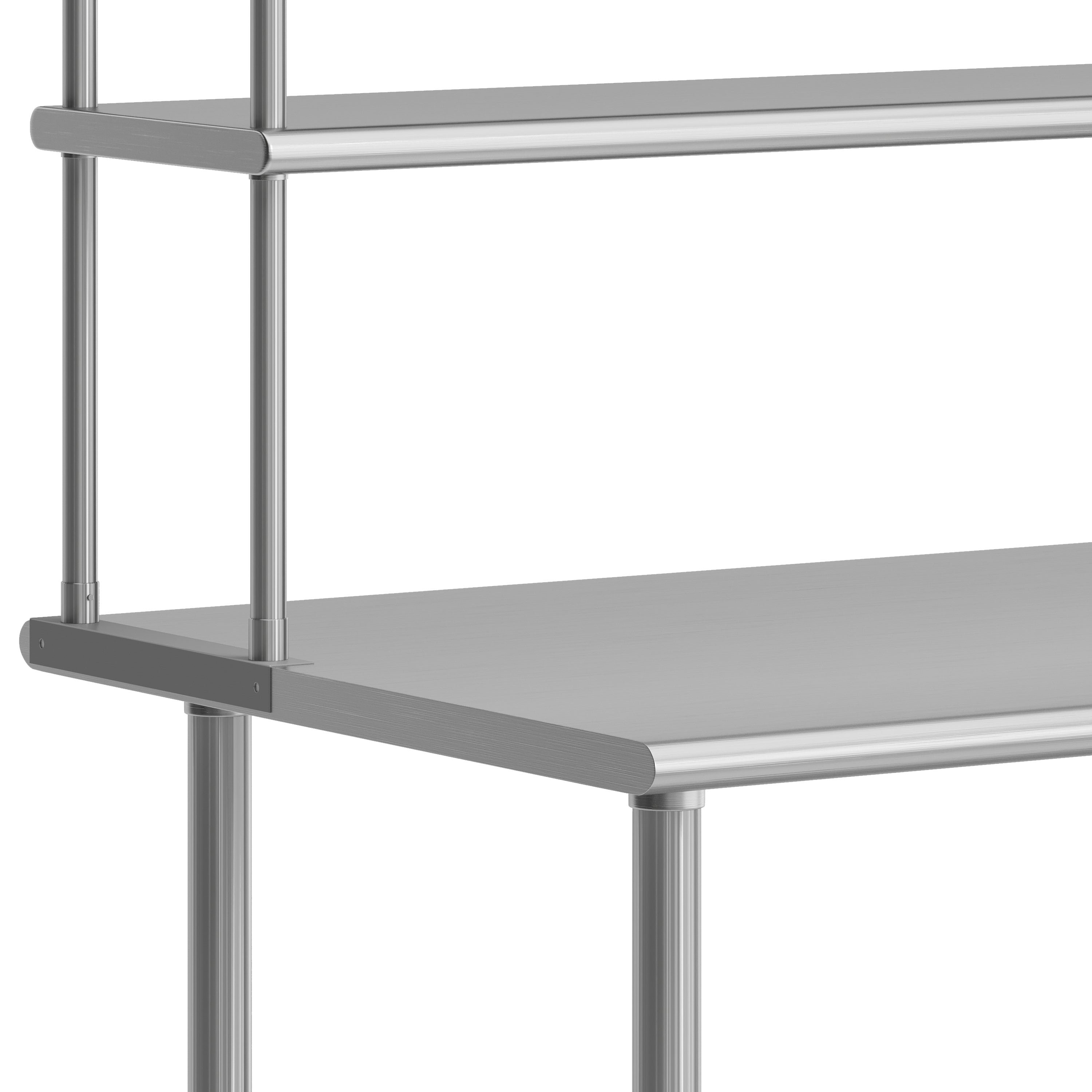 Reader Portable Prep and Work Table with NSF Certified 18 Gauge Stainless Steel Top Shelf and Double Overshelves and Galvanized Steel Undershelf