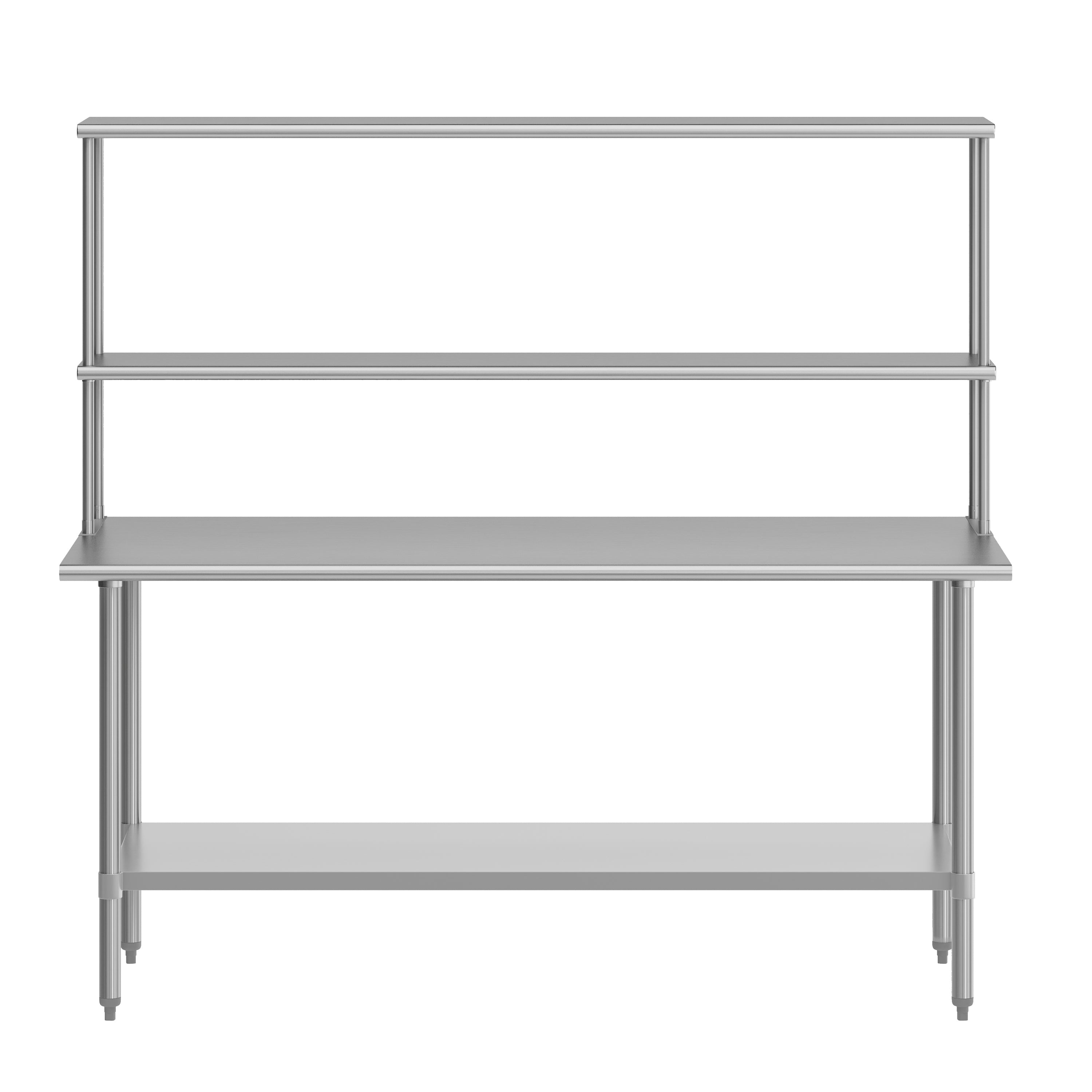 Reader Portable Prep and Work Table with NSF Certified 18 Gauge Stainless Steel Top Shelf and Double Overshelves and Galvanized Steel Undershelf
