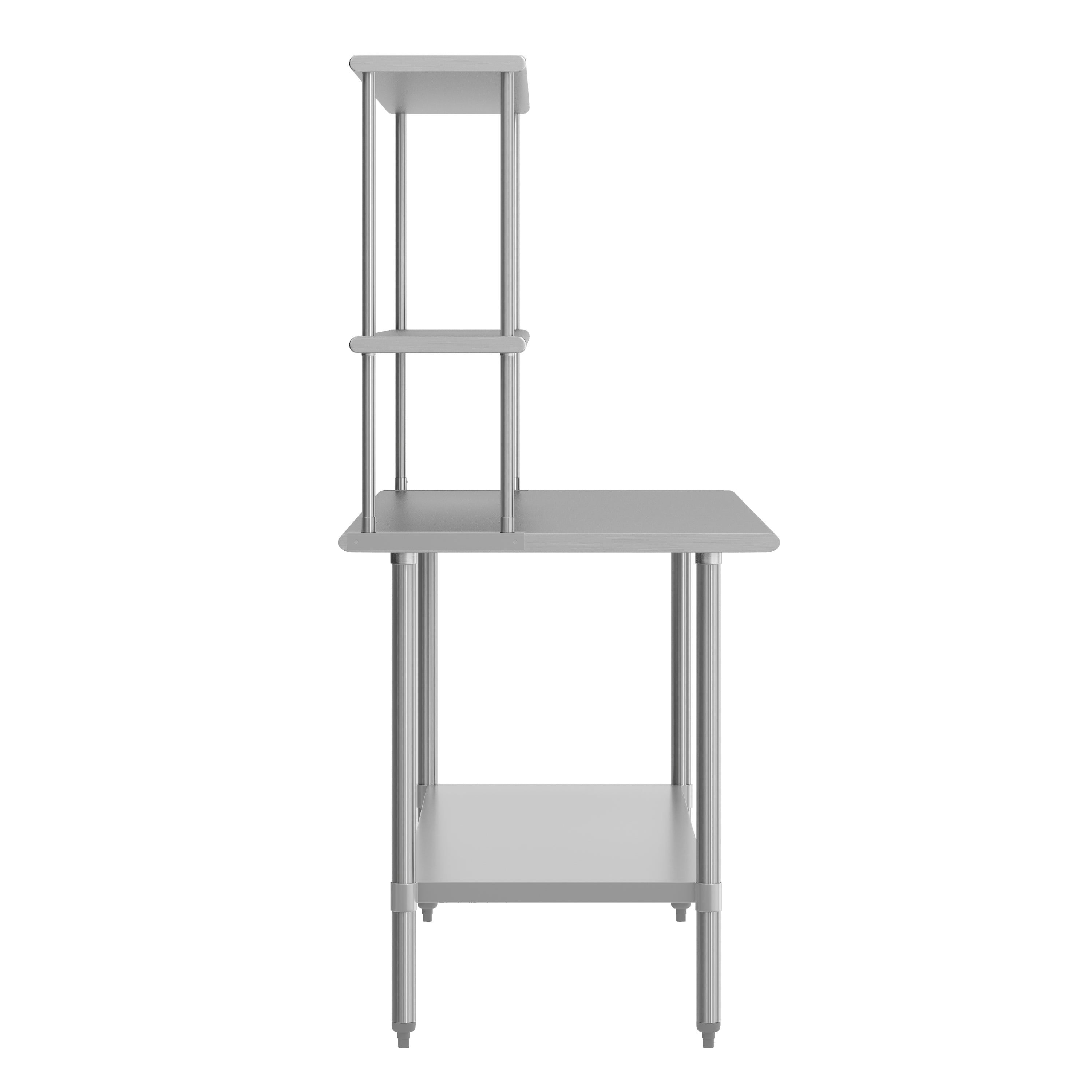 Reader Portable Prep and Work Table with NSF Certified 18 Gauge Stainless Steel Top Shelf and Double Overshelves and Galvanized Steel Undershelf