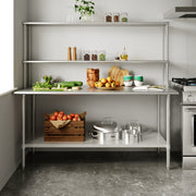 Reader Portable Prep and Work Table with NSF Certified 18 Gauge Stainless Steel Top Shelf and Double Overshelves and Galvanized Steel Undershelf