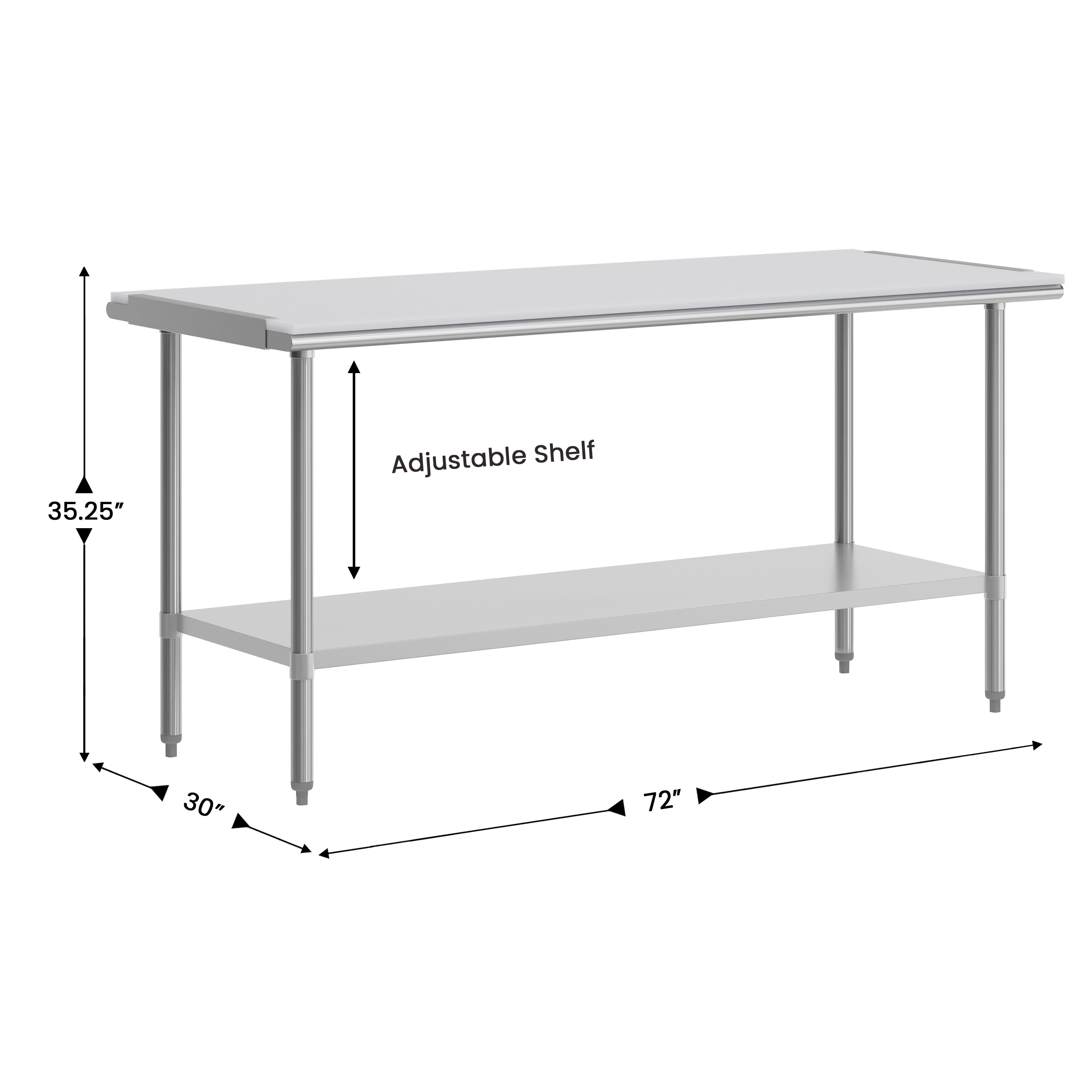 Reader Portable Prep and Work Table with NSF Certified 18 Gauge Stainless Steel Top Shelf with Poly Cutting Board and Galvanized Steel Undershelf