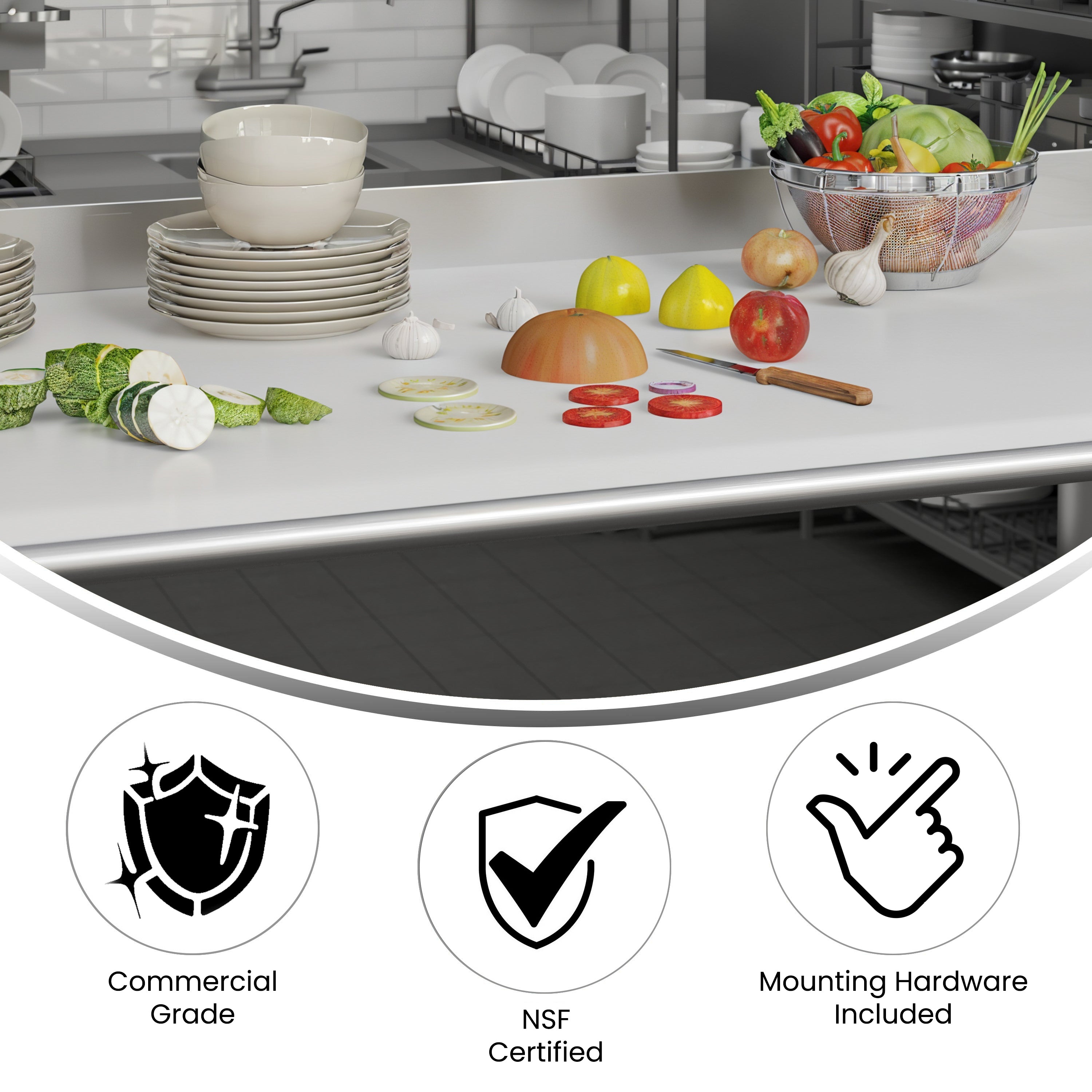 Denton Commercial Grade NSF Certified High-Pressure 0.75" Thick Poly Top Cutting Board with Brackets for Kitchen Tabletop