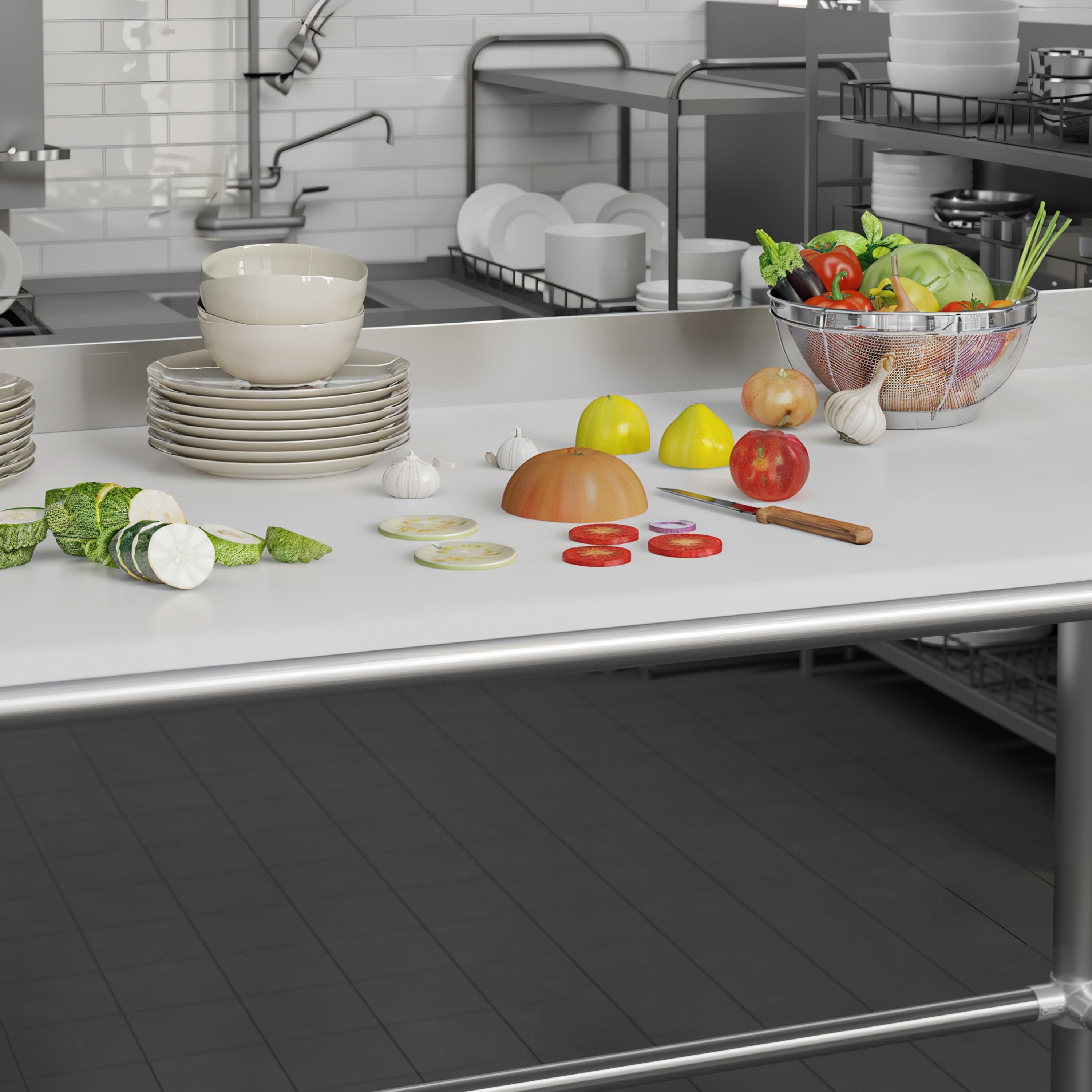 Denton Commercial Grade NSF Certified High-Pressure 0.75" Thick Poly Top Cutting Board with Brackets for Kitchen Tabletop